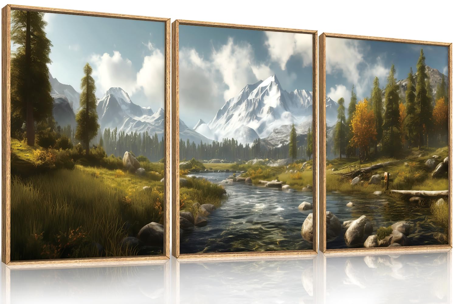 Abstract Natural Landscape Framed Canvas Wall Art Set, Watercolor Tan Green Beige Wall Decor, Minimalist Neutral Modern Scenery Artwork for Living Room, Bedroom,Farmhouse- 40"x20"x1