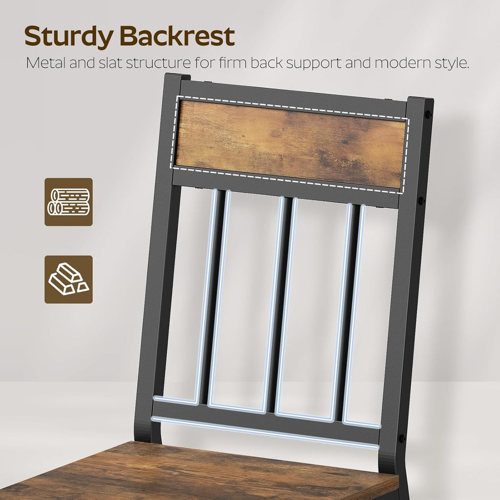 YATINEY Dining Chairs Set of 2, Industrial Kitchen Chairs with Metal Frame, Slanted Back, Wooden Dining Chair Set, for Kitchen, Living Room, Rustic Brown and Black CY03L2BR