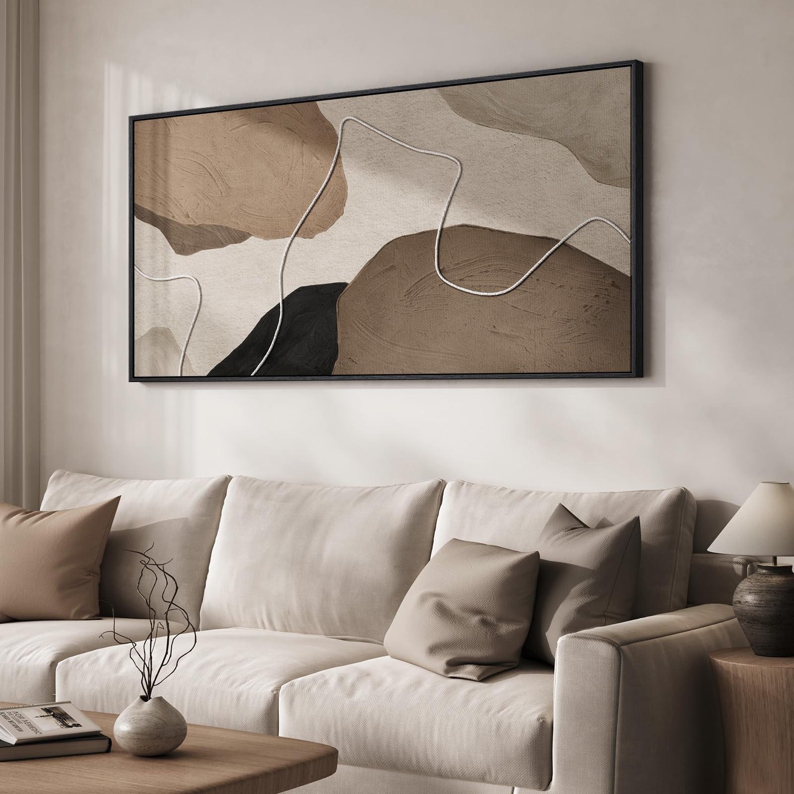 Large Framed Rustic Canvas Wall Art for Living Room, Brown Modern Abstract Landscape Prints Paintings Artwork for Walls, Horizontal Nature Pictures Wall Decor for Bedroom, Office, Farmhouse 30x60 In