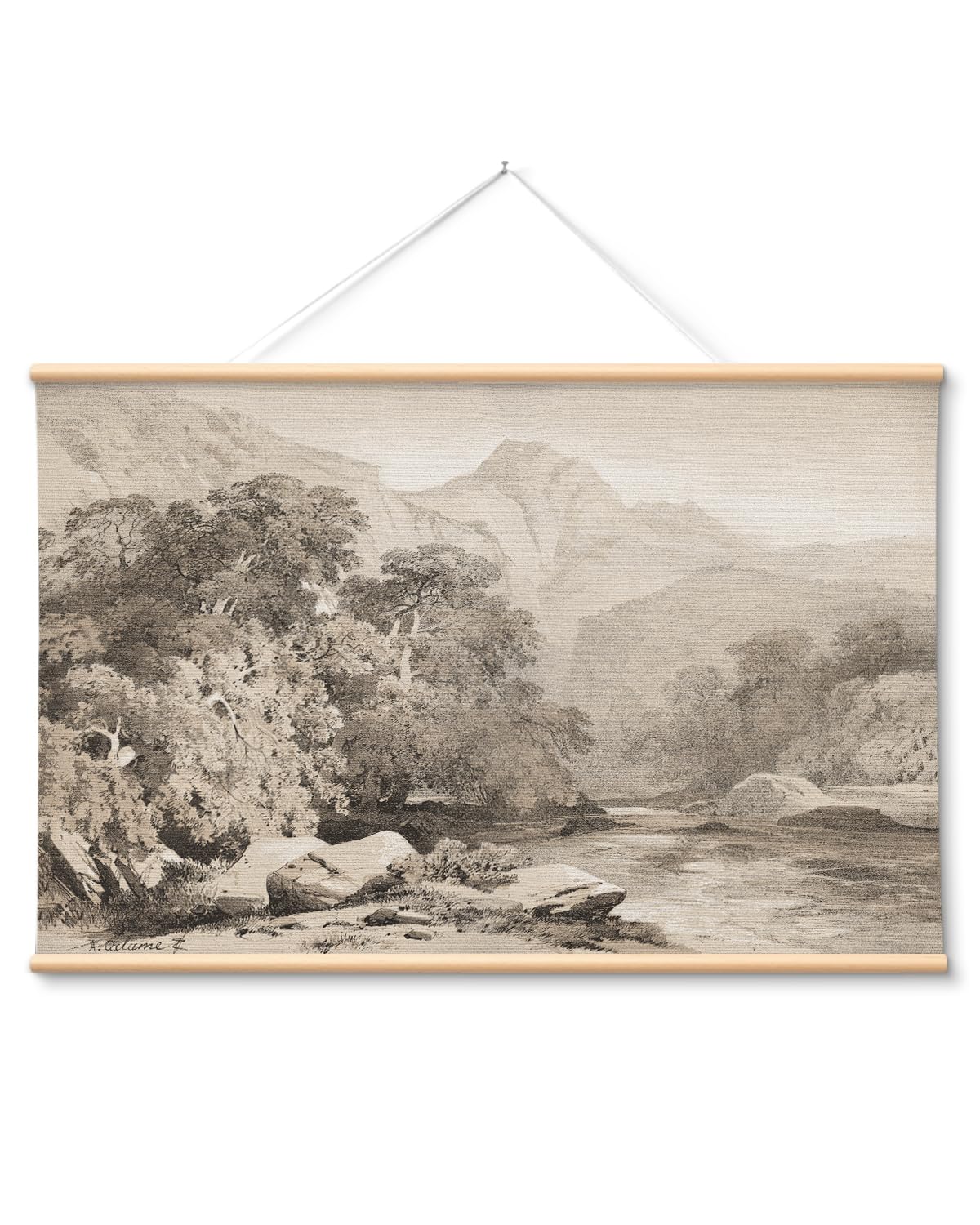 VIYYIEA Extra Large Size Canvas Wall Art, 36x54 Vintage Scroll Hanging Landscape Print, Rustic Watercolor Countryside Scene Wall Décor for Living Room, Bedroom, or Farmhouse