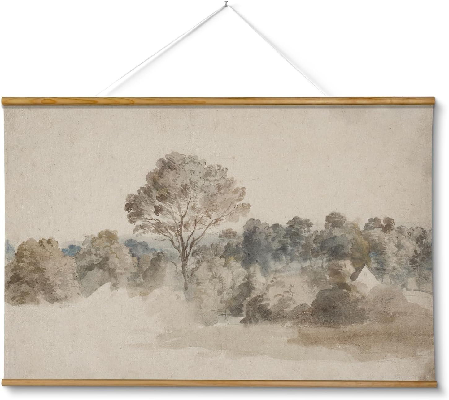 VIYYIEA Extra Large Size Canvas Wall Art, 36x54 Vintage Scroll Hanging Landscape Print, Rustic Watercolor Countryside Scene Wall Décor for Living Room, Bedroom, or Farmhouse