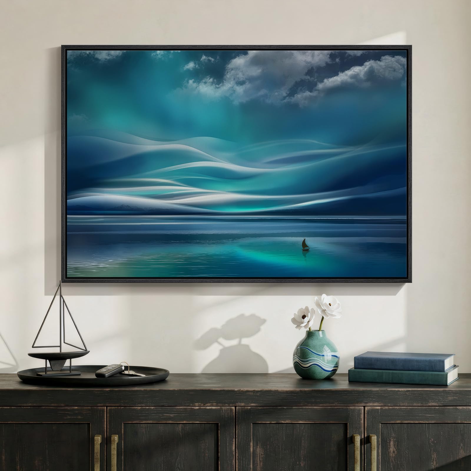 Framed Neutral Coastal Beach Canvas Wall Art, Abstract Landscape Canvas Prints Paintings for Walls, Large Beige Minimalist Pictures Wall Decor for Bedroom Dining Room Bathroom Living Room 24x36 In