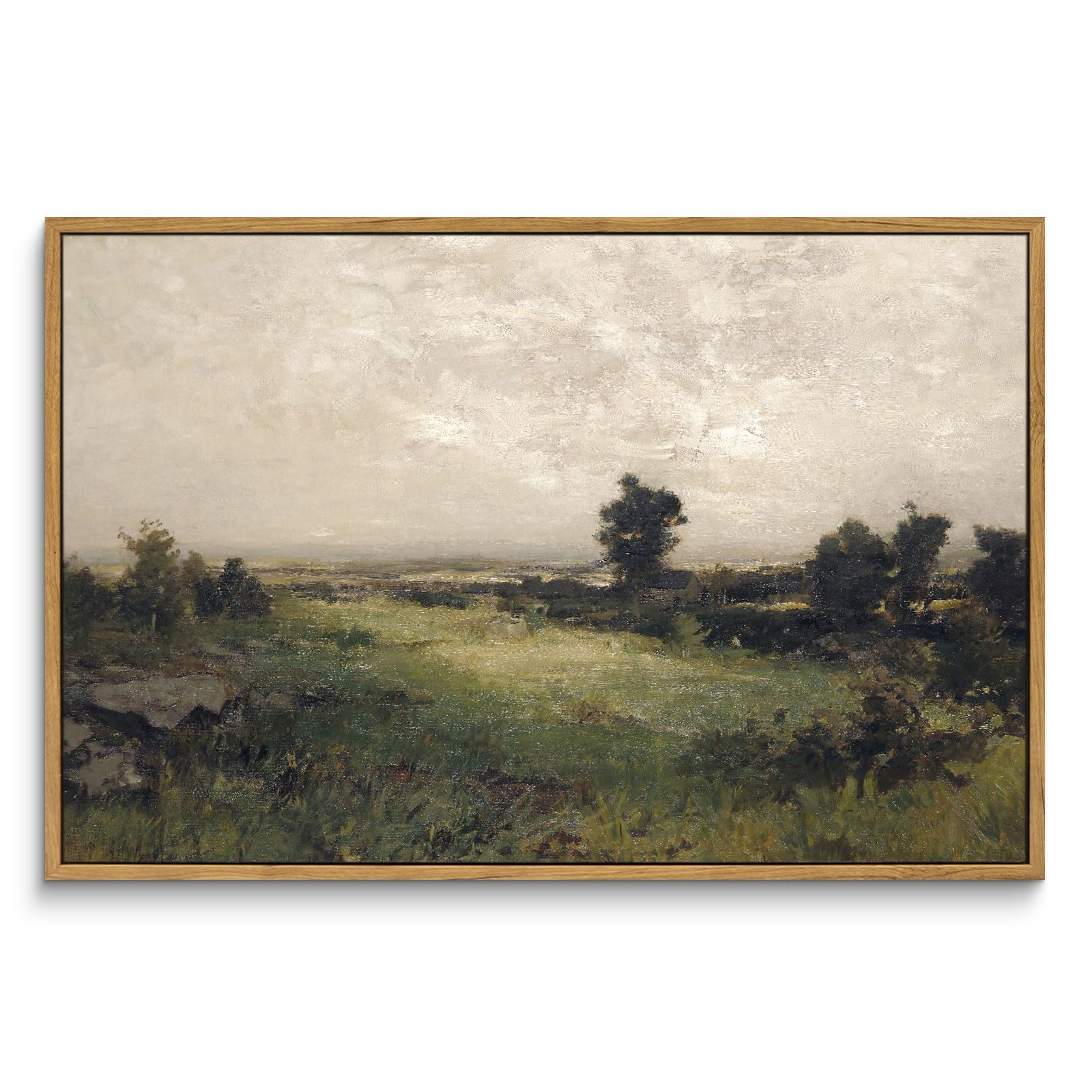 InSimSea Framed Canvas Wall Art Vintage Decor, Landscape Wall Art, Meadow with Flowers Art, Modern Farmhouse Decor, Cottagecore Bedroom Bathroom Office Decorations, 24"x36"