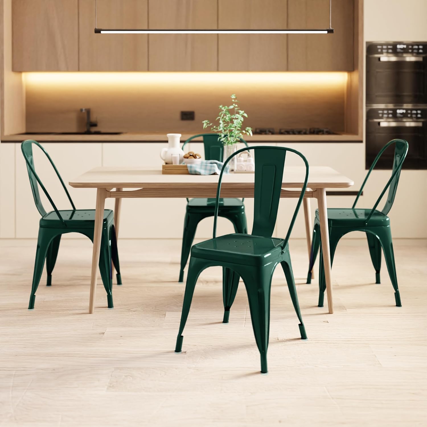 AC Pacific 18 Inch Seat Height Industrial Metal Dining Chairs, Stackable Kitchen or Bar Seat, Durable Modern Design, Versatile Accent Furniture, Set of 2, Dark Green