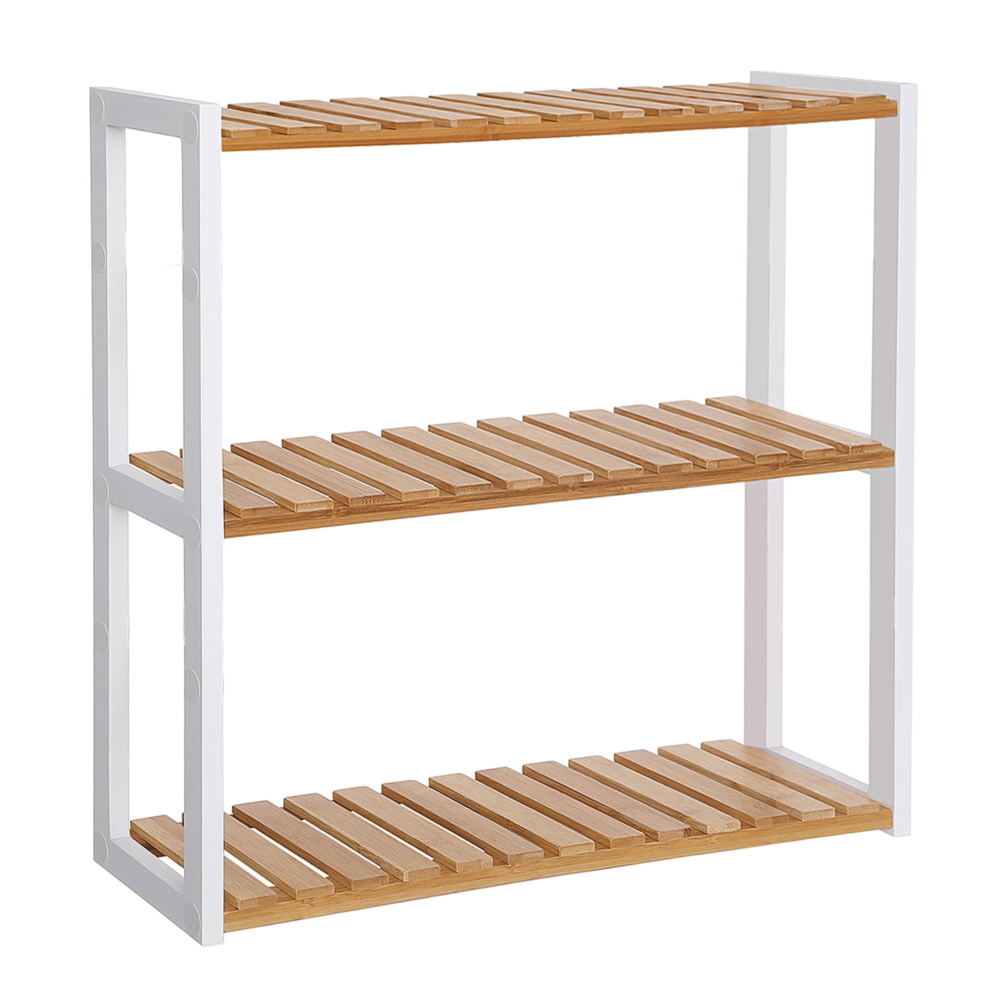 SONGMICS Bamboo Bathroom Storage Floor Cabinet, 4 Tiers Multifunctional Floor Shelving Unit, Free Standing Tower Corner Rack, Natural UBCB50Y