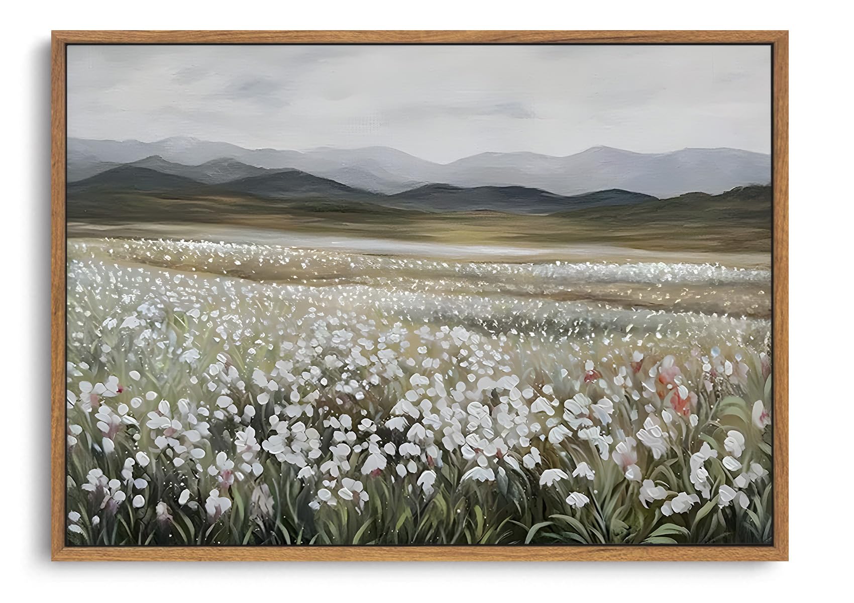 OIQArtOIQ Framed Canvas Wall Art,Vintage Decor,Landscape Nature Country Wildflower Paintings Farmhouse Pictures Modern Artwork Rustic Fall Flower Prints Cottagecore Office Living Room Bedroom Bathroom