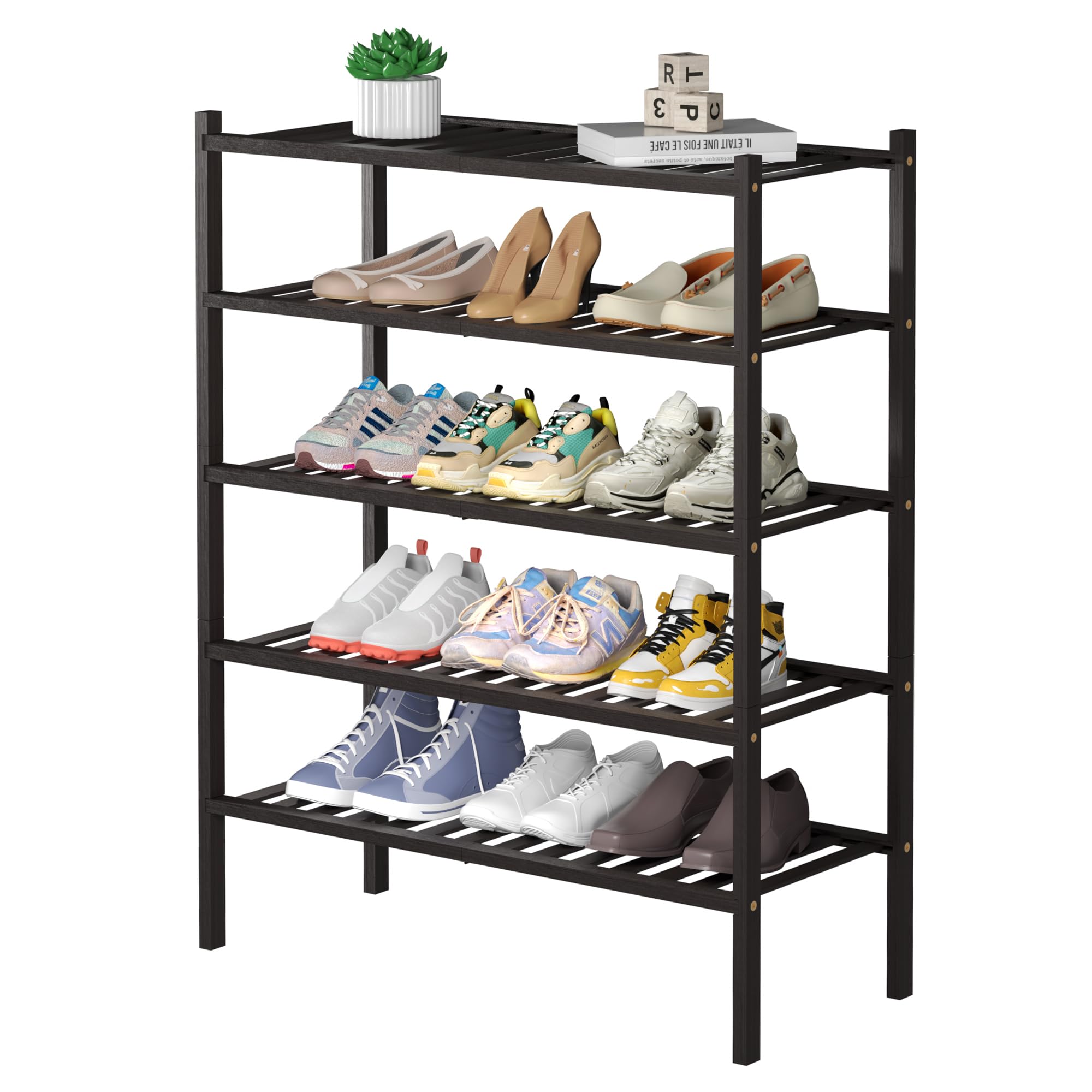 ROMGUAR CRAFT 3 Tier Bamboo Shoe Rack for Closet Free Standing Wood Shoe Shelf Storage Organizer for Entryway Small Space Stackable 27"x11"x20" (Natural)