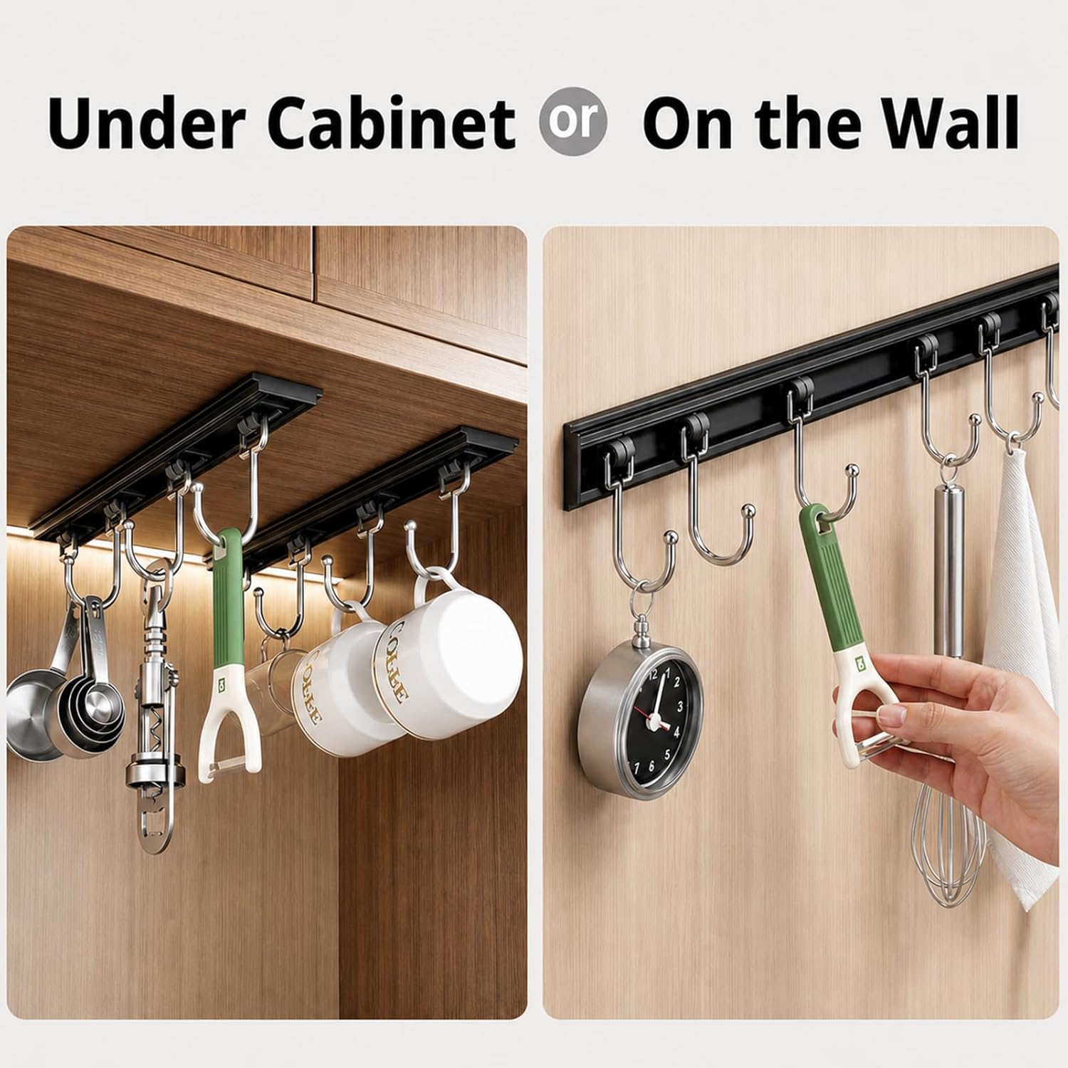Cociat 2PCS Utensil Racks with 8 Hooks 17 Inch Kitchen Utensil Holders Hanging Utensil Rack Multifunctional (17 inch)