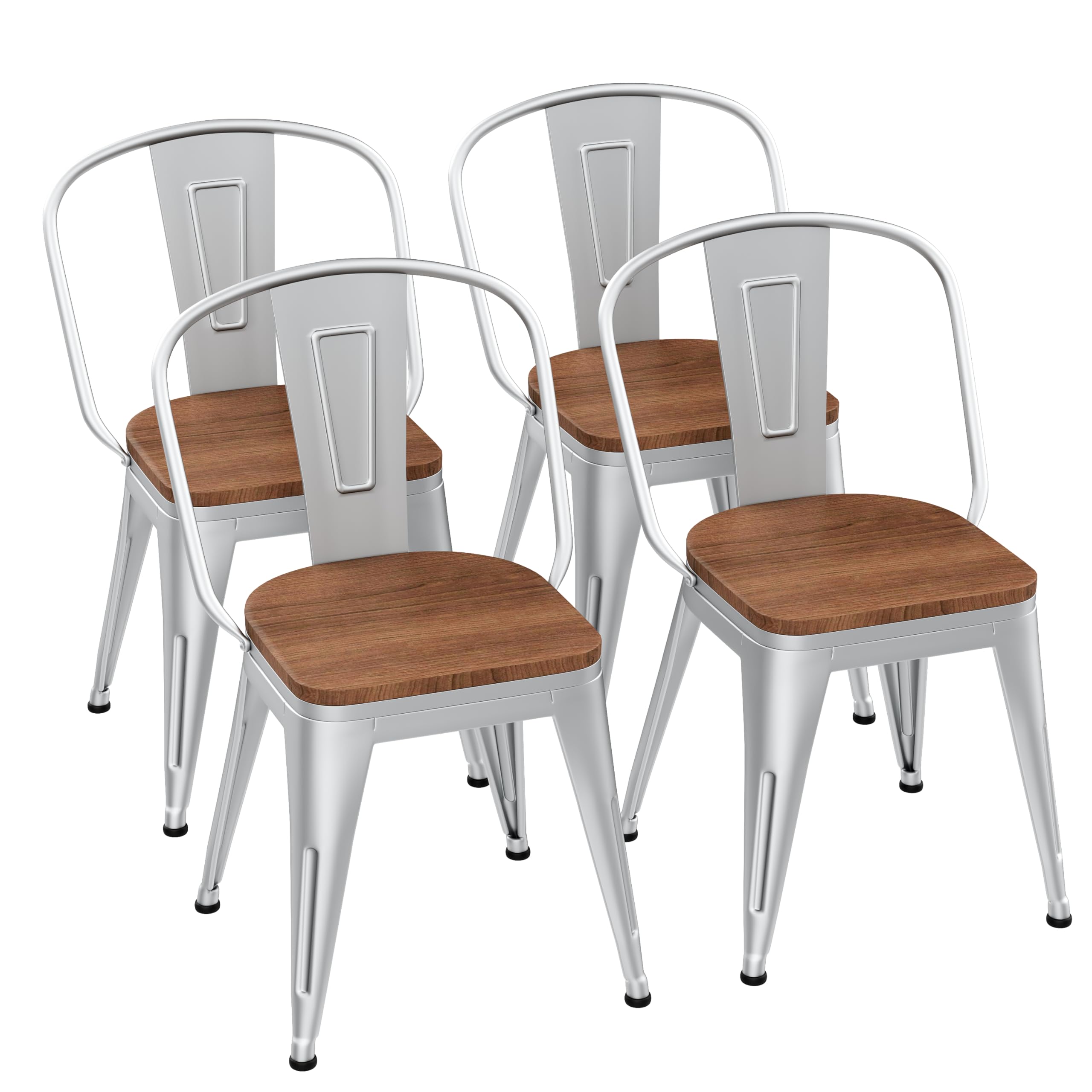 18 Inch Metal Dining Chairs,Arlunar Farmhouse Chairs Set of 4 White Dining Room Chairs Stackable with Back and Wooden Seat bar stools