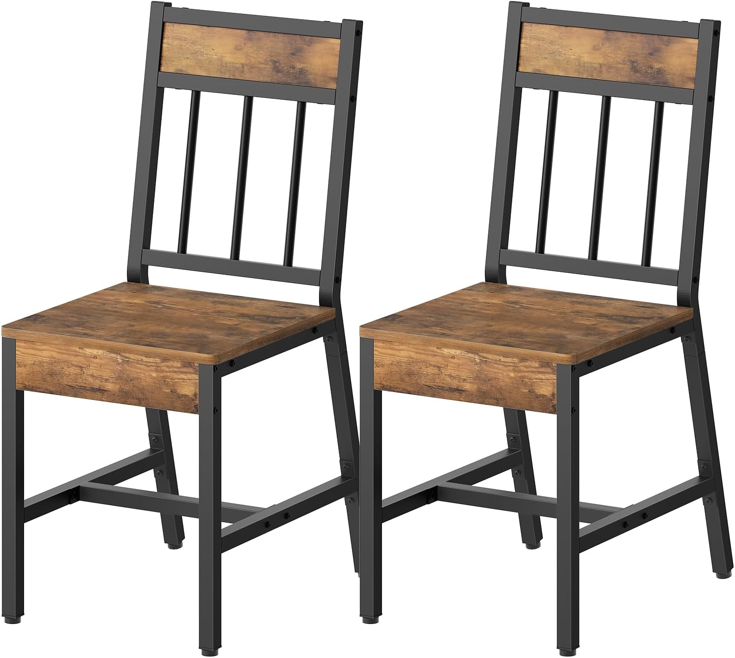 YATINEY Dining Chairs Set of 2, Industrial Kitchen Chairs with Metal Frame, Slanted Back, Wooden Dining Chair Set, for Kitchen, Living Room, Rustic Brown and Black CY03L2BR