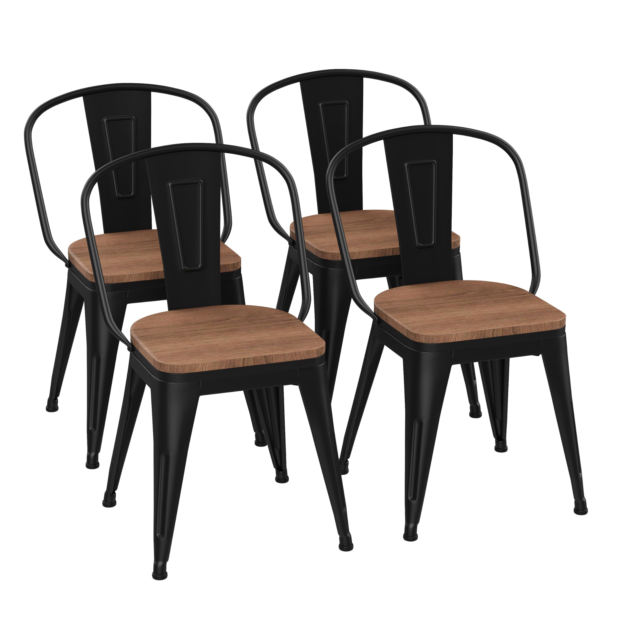 18 Inch Metal Dining Chairs,Arlunar Farmhouse Chairs Set of 4 White Dining Room Chairs Stackable with Back and Wooden Seat bar stools