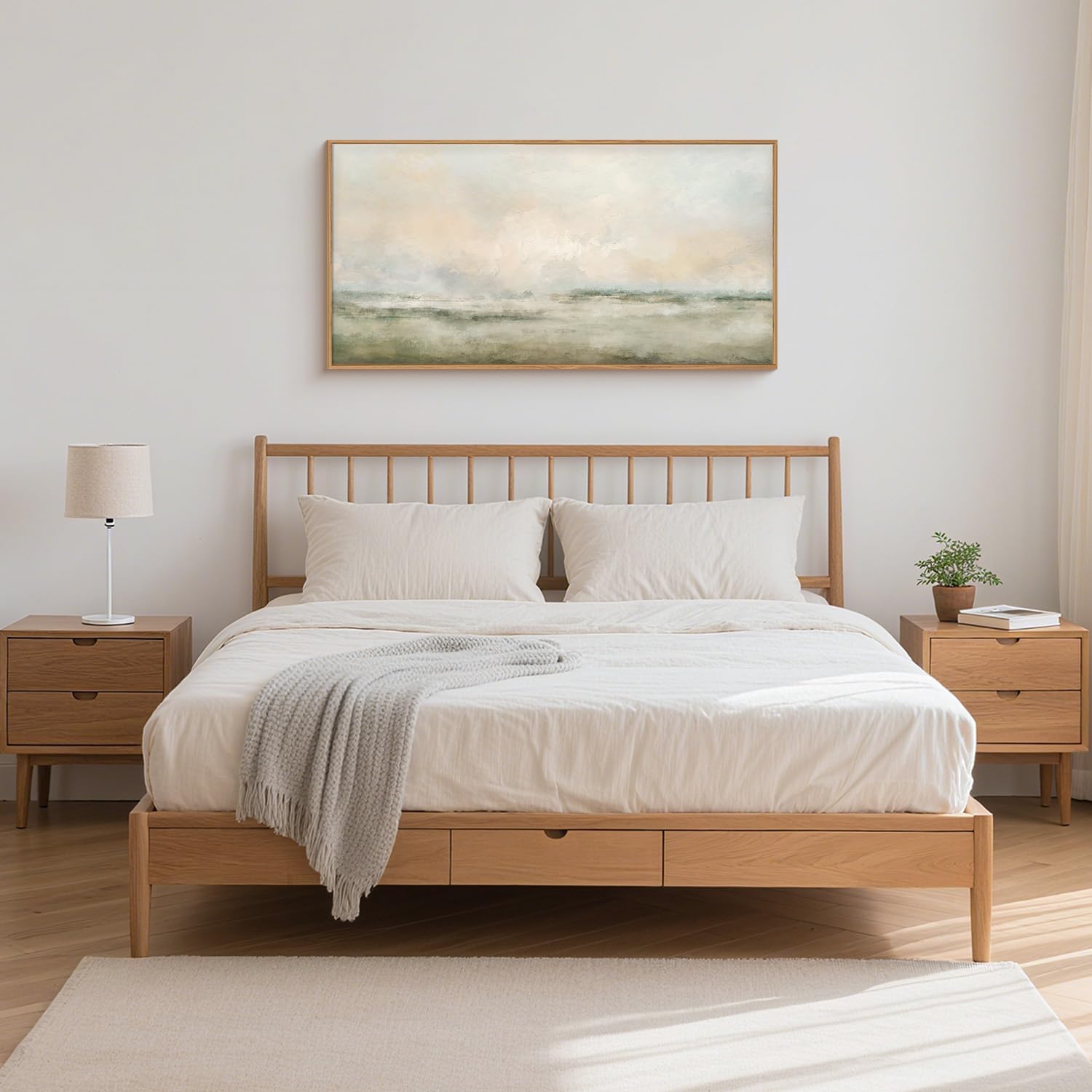 Abstract Natural Landscape Framed Canvas Wall Art Set, Watercolor Tan Green Beige Wall Decor, Minimalist Neutral Modern Scenery Artwork for Living Room, Bedroom,Farmhouse- 40"x20"x1