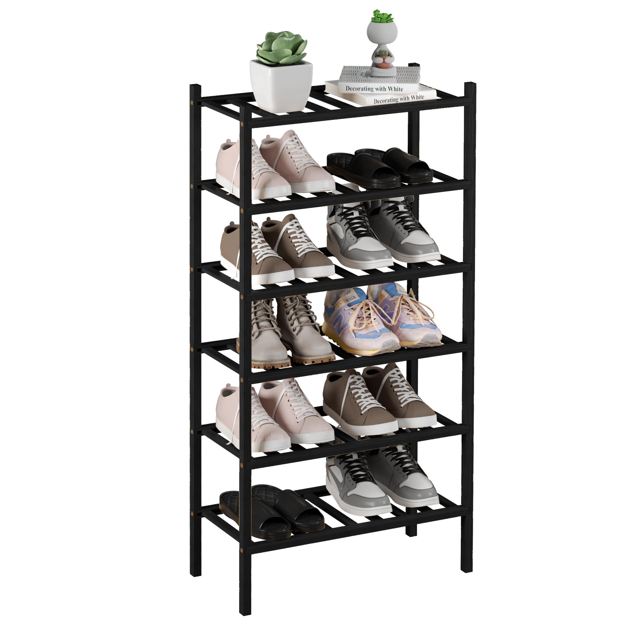 ROMGUAR CRAFT 3 Tier Bamboo Shoe Rack for Closet Free Standing Wood Shoe Shelf Storage Organizer for Entryway Small Space Stackable 27"x11"x20" (Natural)
