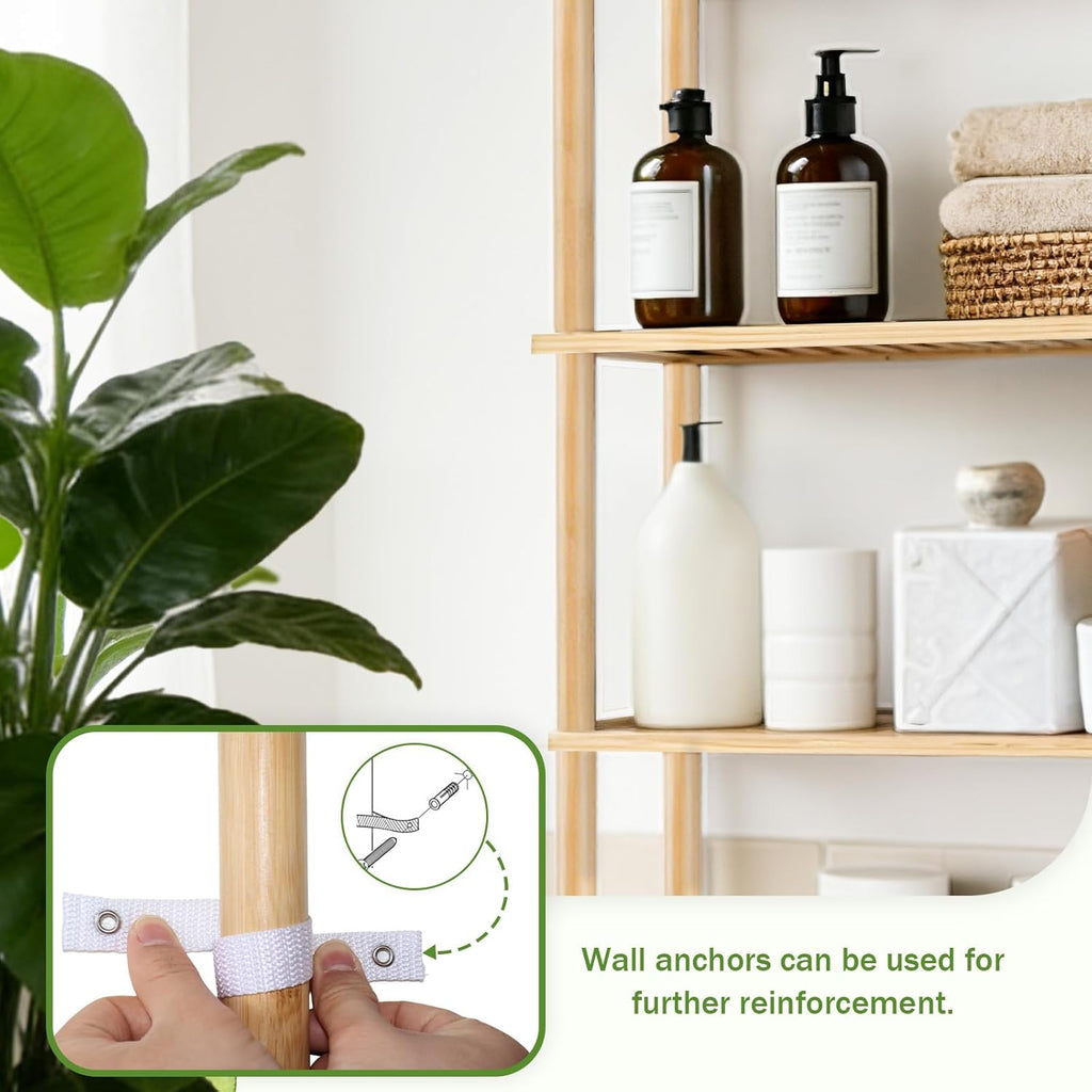 WANGMUXIA 2-Tier Bamboo Over the Toilet Storage Shelf, Bathroom Organizer Shelf with Wall Anchor, 50% Thicker Heavy-Duty Structural Design,Freestanding Space Saving Organizer for Bathroom