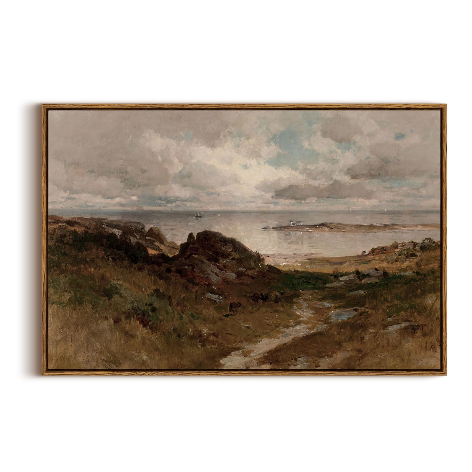 InSimSea Framed Canvas Wall Art Vintage Decor, Landscape Wall Art, Meadow with Flowers Art, Modern Farmhouse Decor, Cottagecore Bedroom Bathroom Office Decorations, 24"x36"
