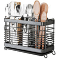 Utensil Holder, Stainless Steel Utensil Drying Rack with Drain Tray, Kitchen Counter Drainer Basket Silverware Cutlery Flatware Holder Forks, Knives, Spoons, Chopsticks Organizer (Silver)