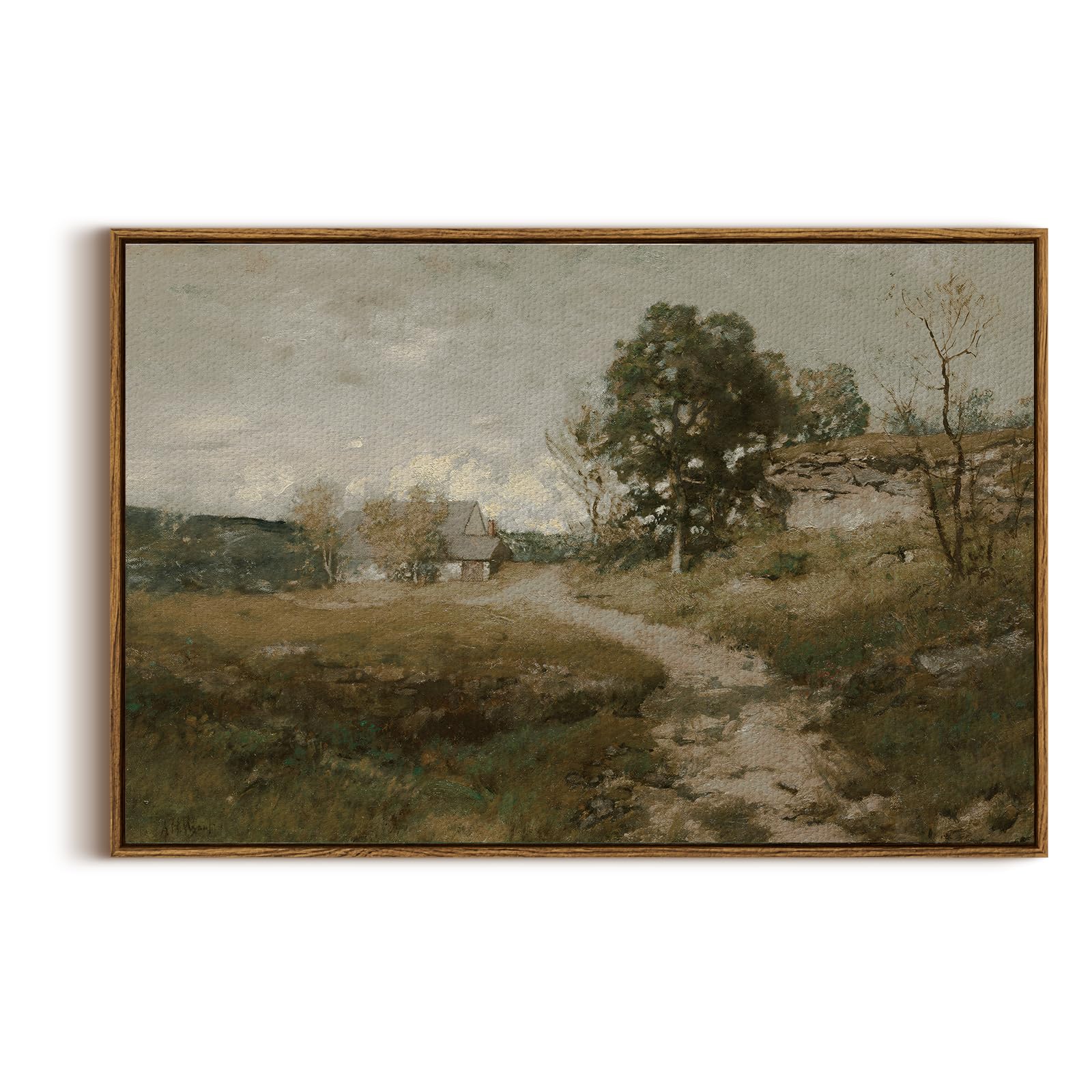 InSimSea Framed Canvas Wall Art Vintage Decor, Landscape Wall Art, Meadow with Flowers Art, Modern Farmhouse Decor, Cottagecore Bedroom Bathroom Office Decorations, 24"x36"