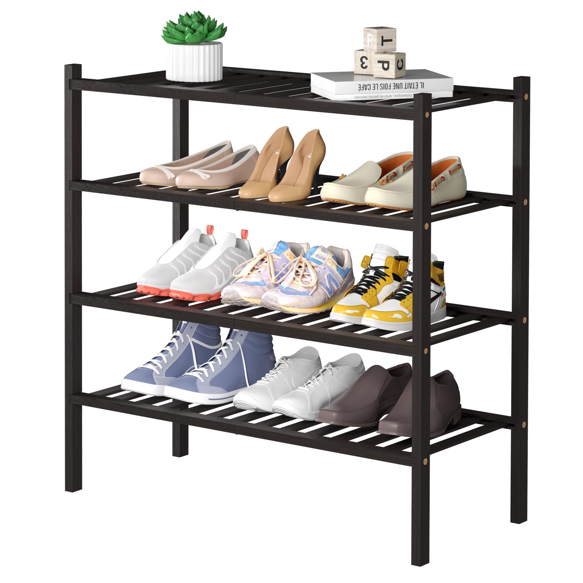 ROMGUAR CRAFT 3 Tier Bamboo Shoe Rack for Closet Free Standing Wood Shoe Shelf Storage Organizer for Entryway Small Space Stackable 27"x11"x20" (Natural)