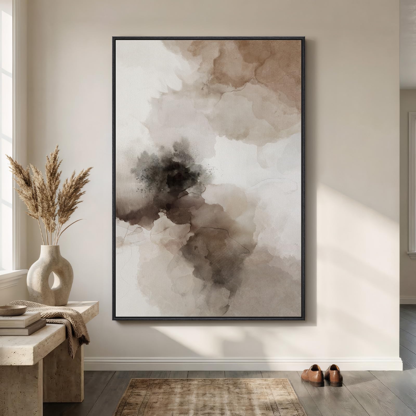Large Framed Rustic Canvas Wall Art for Living Room, Brown Modern Abstract Landscape Prints Paintings Artwork for Walls, Horizontal Nature Pictures Wall Decor for Bedroom, Office, Farmhouse 30x60 In