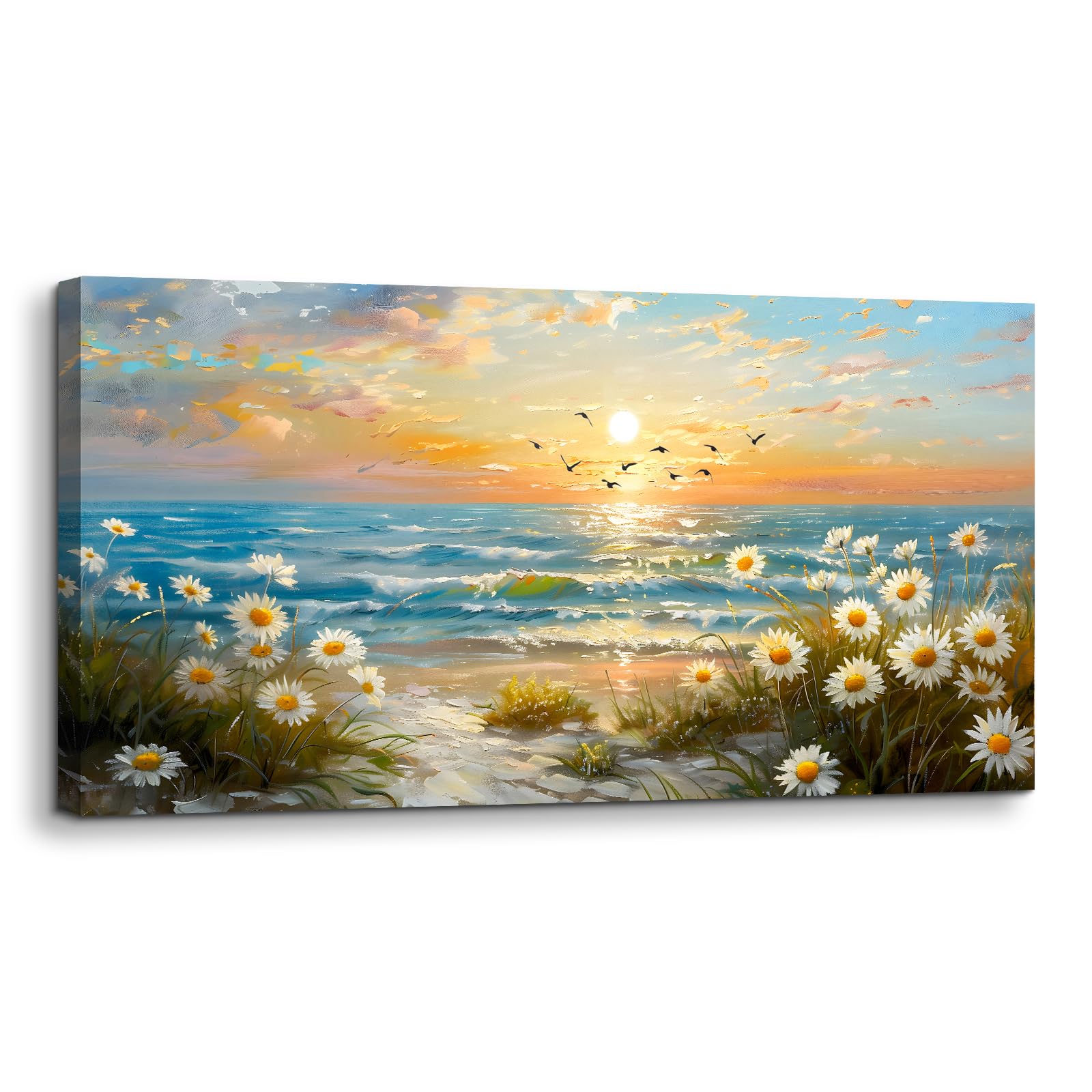 SERIMINO Large Wall Art Prints, Rural Landscape Wall Decor, Meadow Wildflower Canvas Painting, River Cottage Pictures Home Decor Living Room Bedroom, Green Scenery Farmhouse Decor Artwork 20"X40"