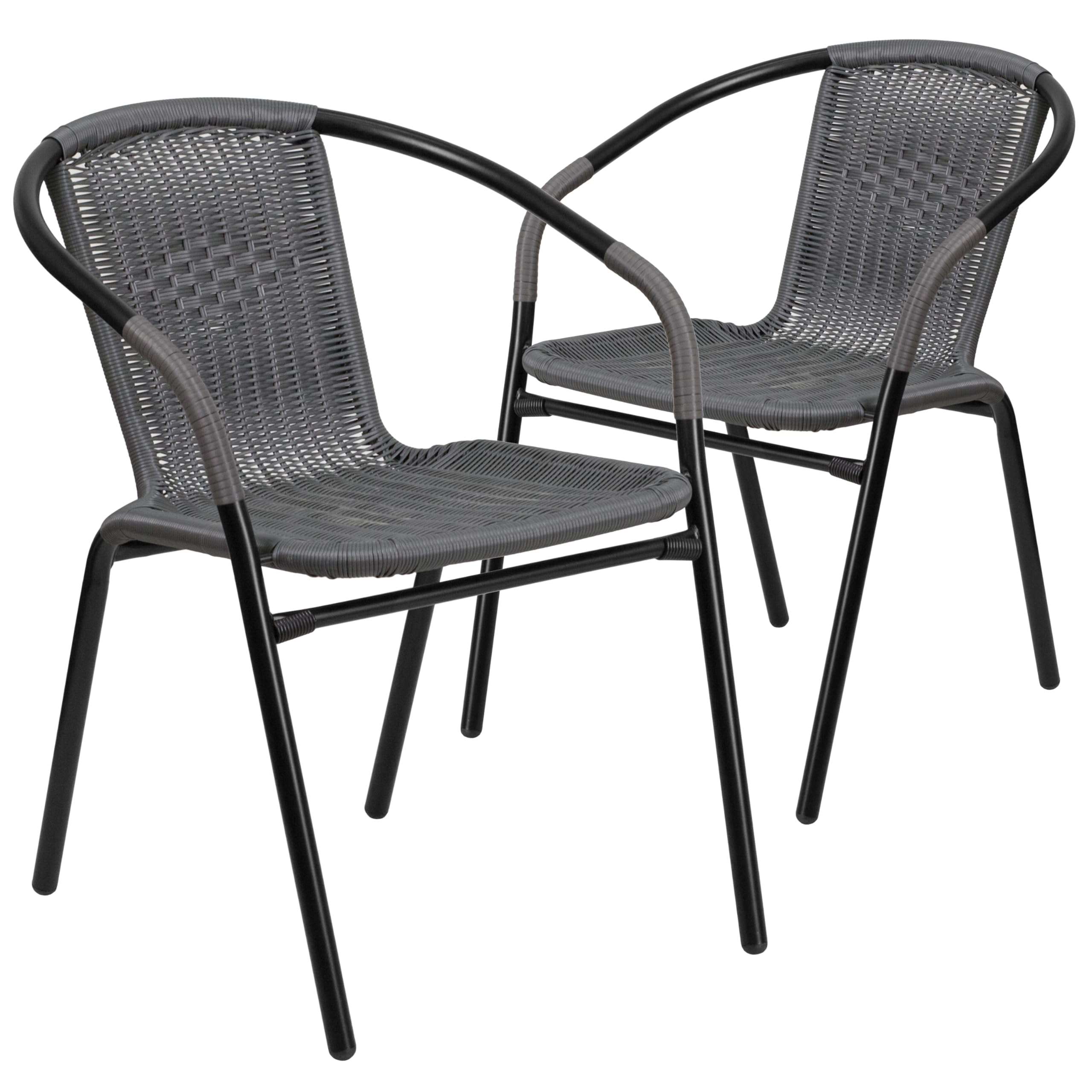 Flash Furniture Lila Modern Rattan Indoor/Outdoor Stackable Dining Chairs, Stacking Rattan Bistro Chairs for Patio or Restaurant, Set of 4, Black