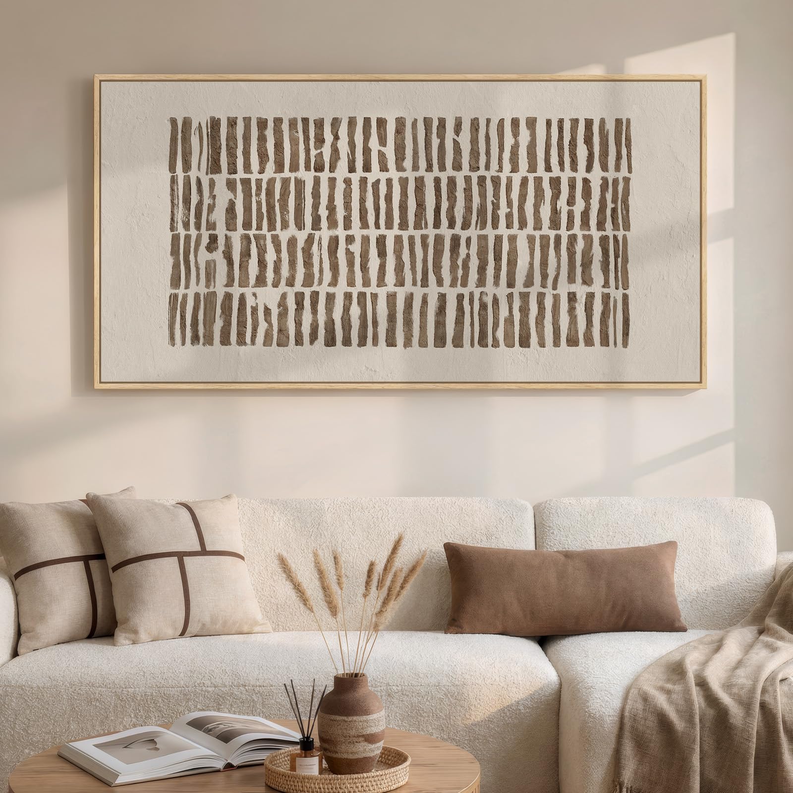 Large Framed Rustic Canvas Wall Art for Living Room, Brown Modern Abstract Landscape Prints Paintings Artwork for Walls, Horizontal Nature Pictures Wall Decor for Bedroom, Office, Farmhouse 30x60 In