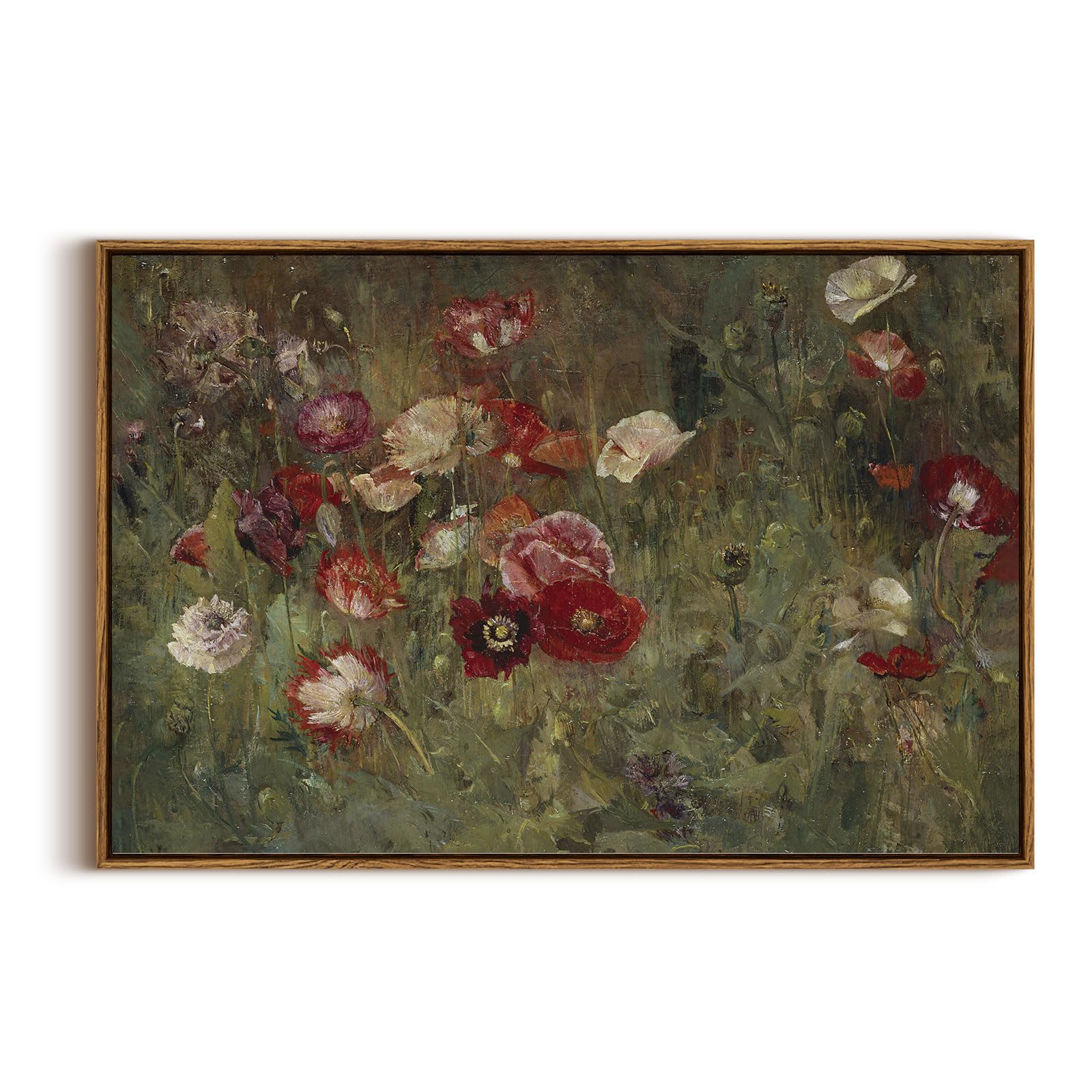 InSimSea Framed Canvas Wall Art Vintage Decor, Landscape Wall Art, Meadow with Flowers Art, Modern Farmhouse Decor, Cottagecore Bedroom Bathroom Office Decorations, 24"x36"