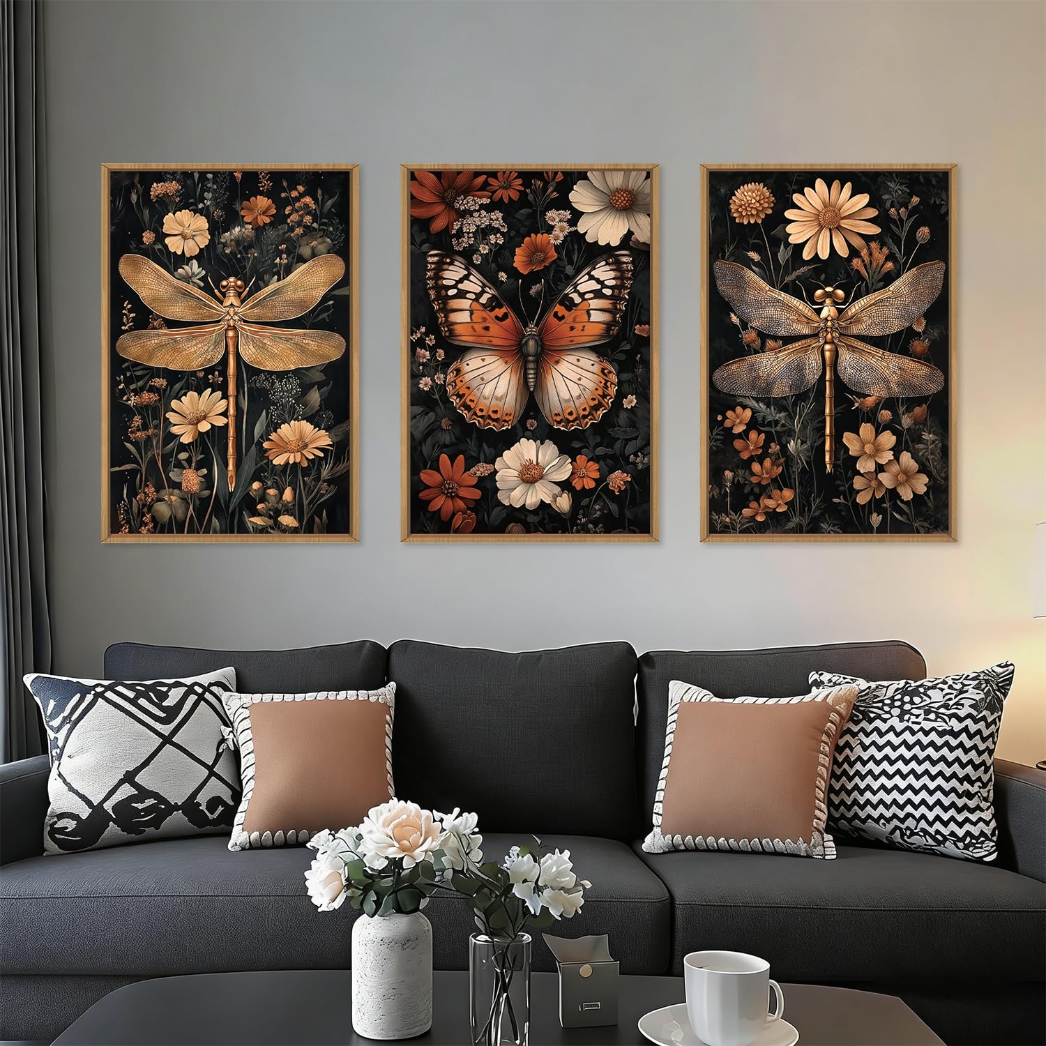 Abstract Natural Landscape Framed Canvas Wall Art Set, Watercolor Tan Green Beige Wall Decor, Minimalist Neutral Modern Scenery Artwork for Living Room, Bedroom,Farmhouse- 40"x20"x1
