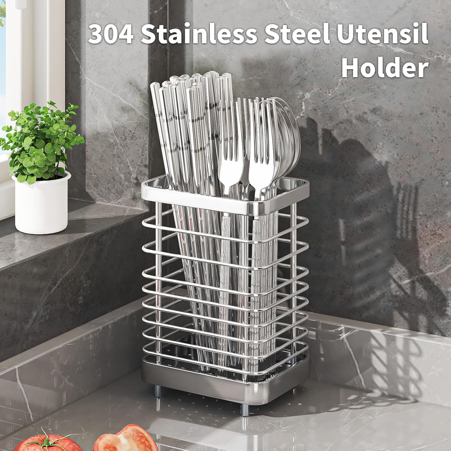 Kitchen Utensil Drying Rack,304 Stainless Steel Chopsticks Spoon Fork Knife Drainer Basket Flatware Storage Drainer, Dish Drainer for Kitchen Counter