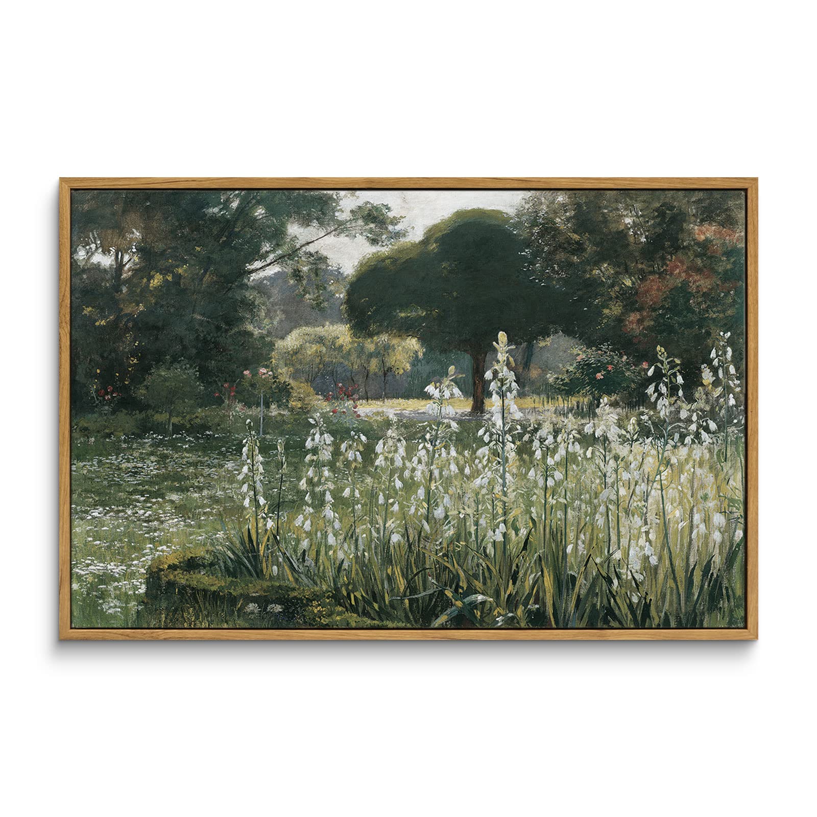 InSimSea Framed Canvas Wall Art Vintage Decor, Landscape Wall Art, Meadow with Flowers Art, Modern Farmhouse Decor, Cottagecore Bedroom Bathroom Office Decorations, 24"x36"