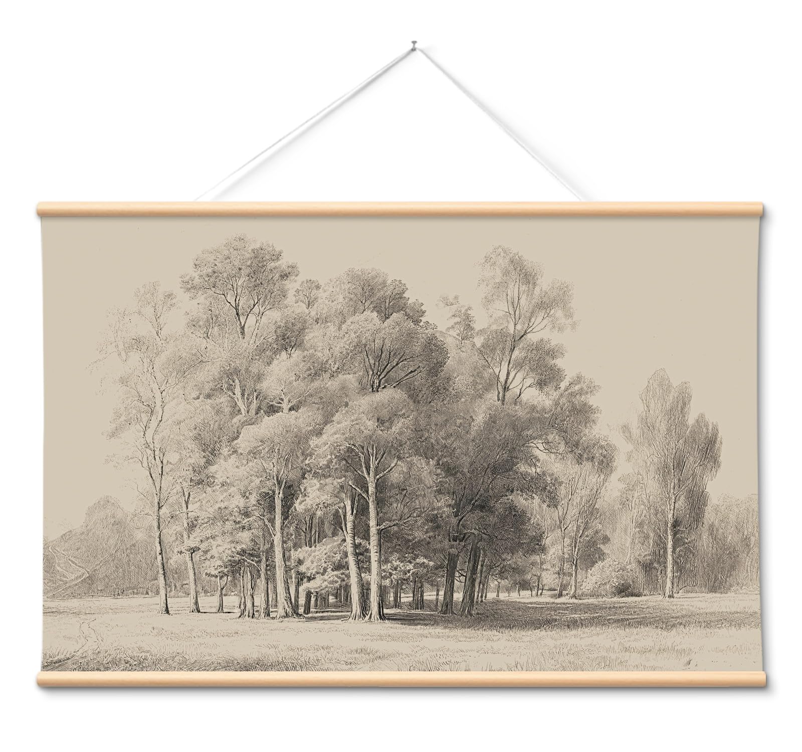 VIYYIEA Extra Large Size Canvas Wall Art, 36x54 Vintage Scroll Hanging Landscape Print, Rustic Watercolor Countryside Scene Wall Décor for Living Room, Bedroom, or Farmhouse