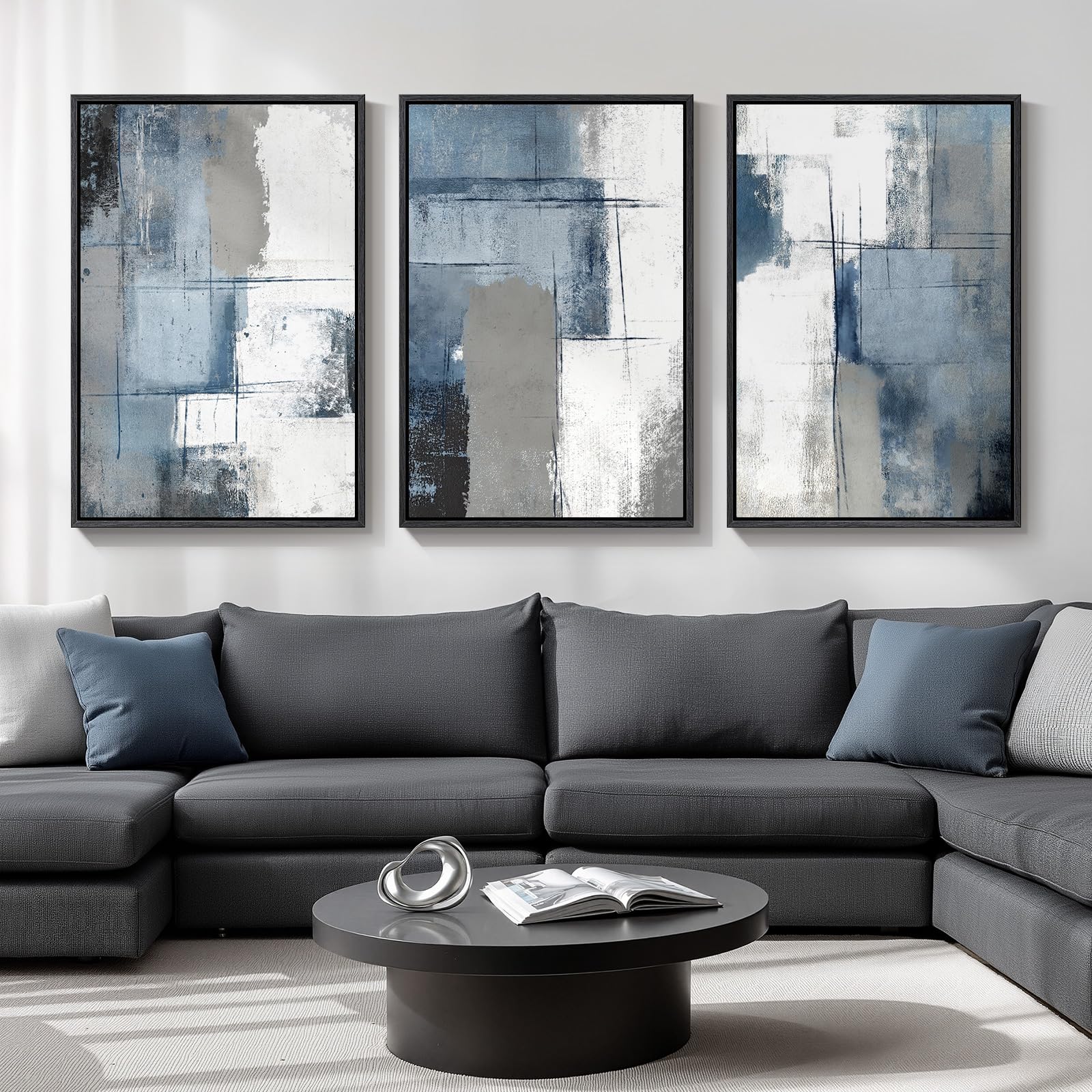 Large Framed Sage Green Abstract Landscape Wall Art for Living Room, 3 Piece Modern Canvas Prints Paintings Artwork for Walls, Nature Rustic Pictures Wall Decor for Bedroom Farmhouse Office 24x36 In