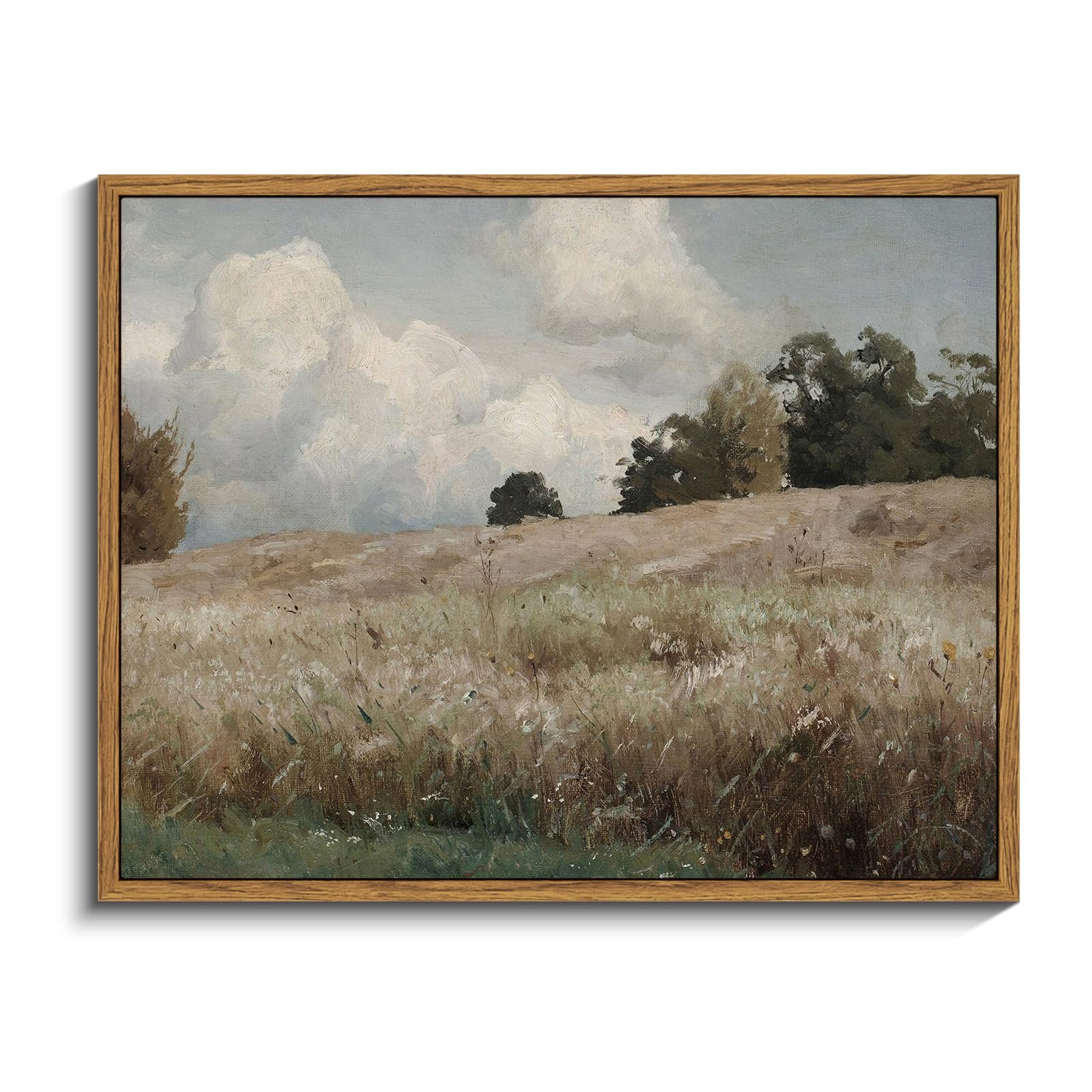 InSimSea Framed Canvas Wall Art Vintage Decor, Landscape Wall Art, Meadow with Flowers Art, Modern Farmhouse Decor, Cottagecore Bedroom Bathroom Office Decorations, 24"x36"