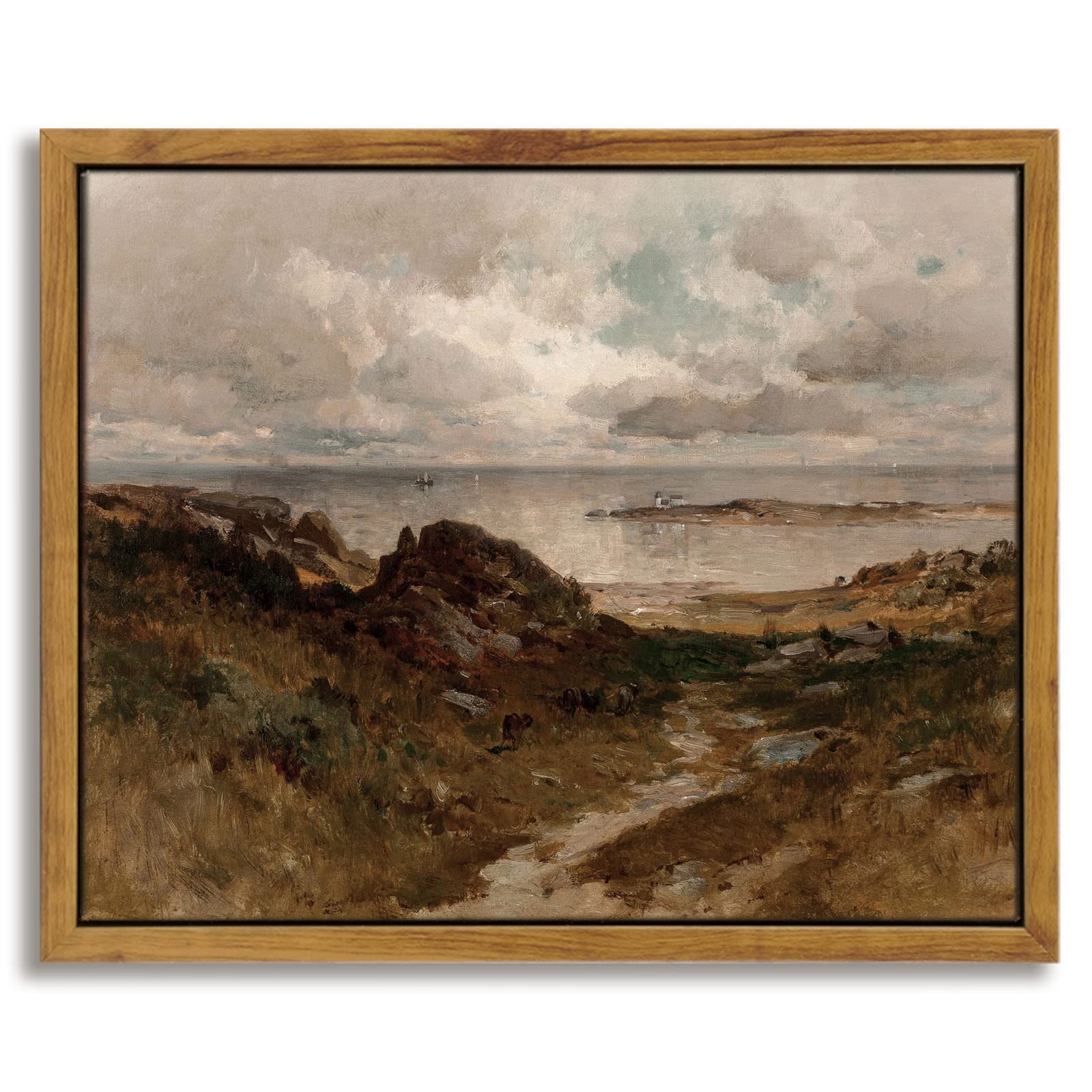 InSimSea Framed Canvas Wall Art Vintage Decor, Landscape Wall Art, Meadow with Flowers Art, Modern Farmhouse Decor, Cottagecore Bedroom Bathroom Office Decorations, 24"x36"