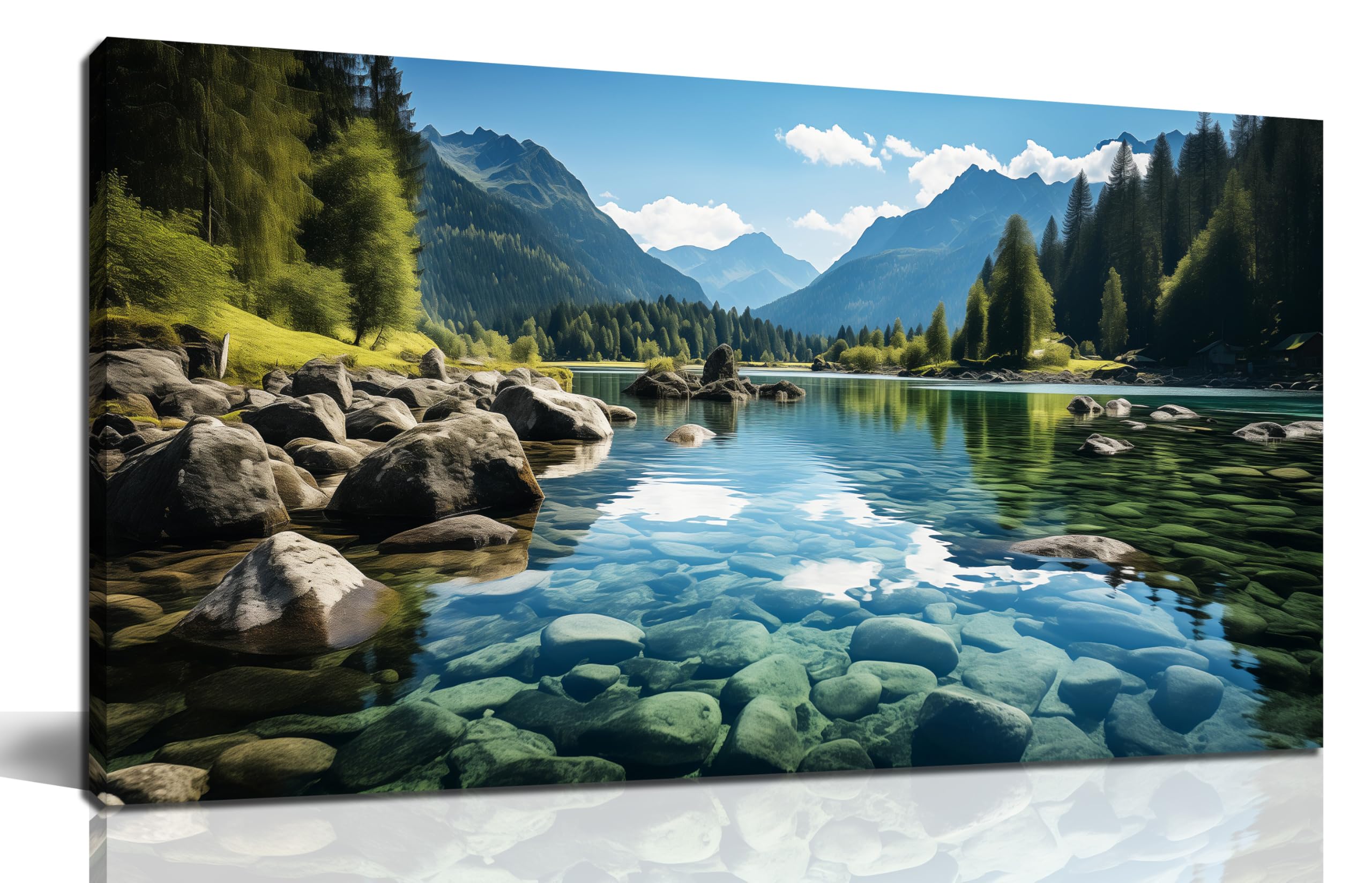 GUGIKA Landscape Wall Art for Living Room, Mountain and Lake Wall-Decor for Bedroom, Natural Scenery Canvas Prints Pictures for Hallway Office, Size 40 x 20 Inches