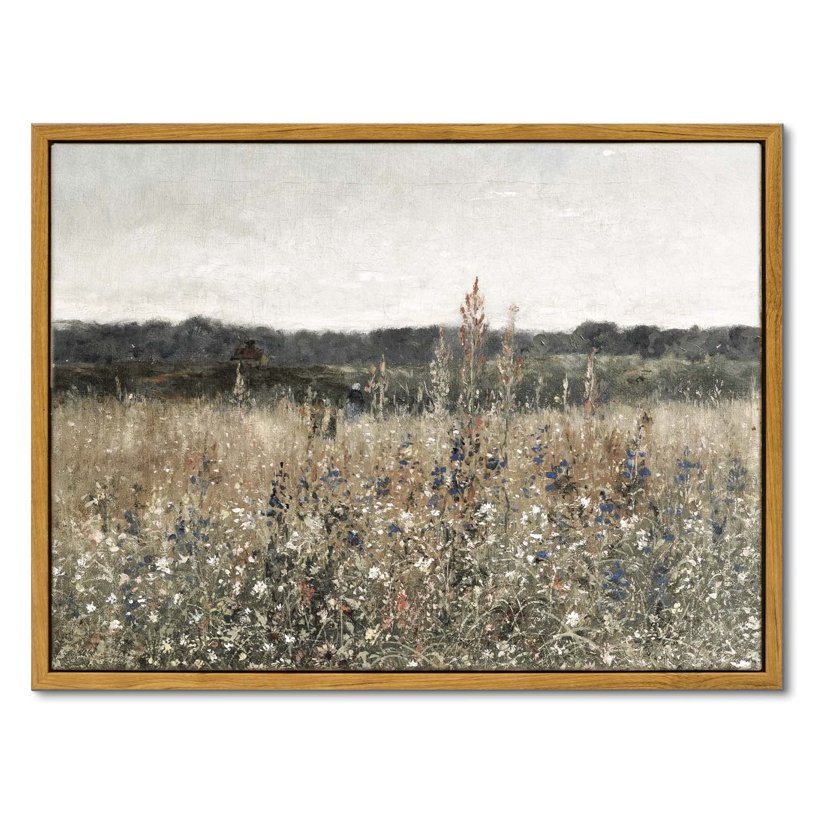 InSimSea Framed Canvas Wall Art Vintage Decor, Landscape Wall Art, Meadow with Flowers Art, Modern Farmhouse Decor, Cottagecore Bedroom Bathroom Office Decorations, 24"x36"
