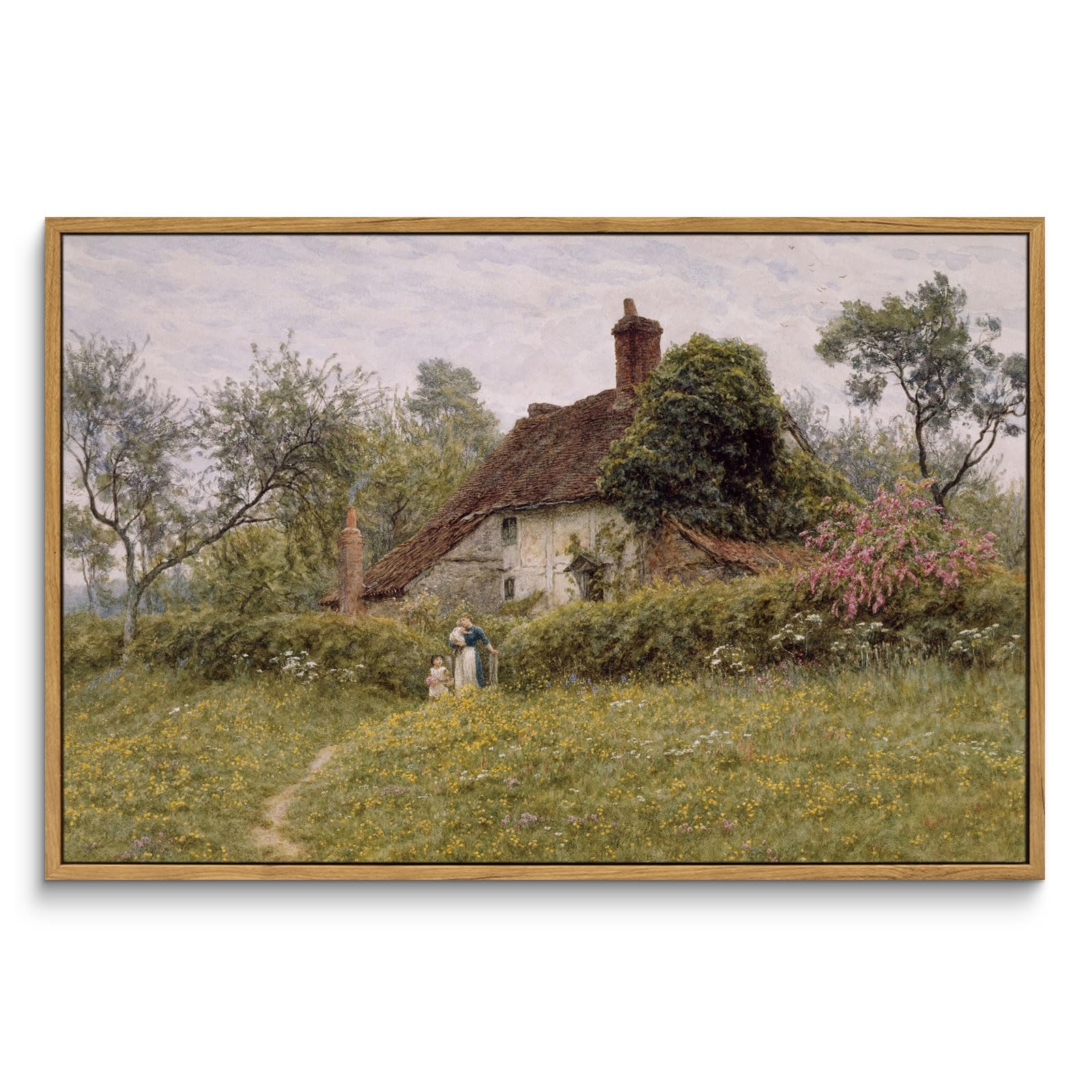 InSimSea Framed Canvas Wall Art Decor, Vintage Natue Landscape Art, Country Wilderness Painting Picture, Retro Decor for Bedroom Living Room, Office, Bathroom, Hallway, Room,12"x16"