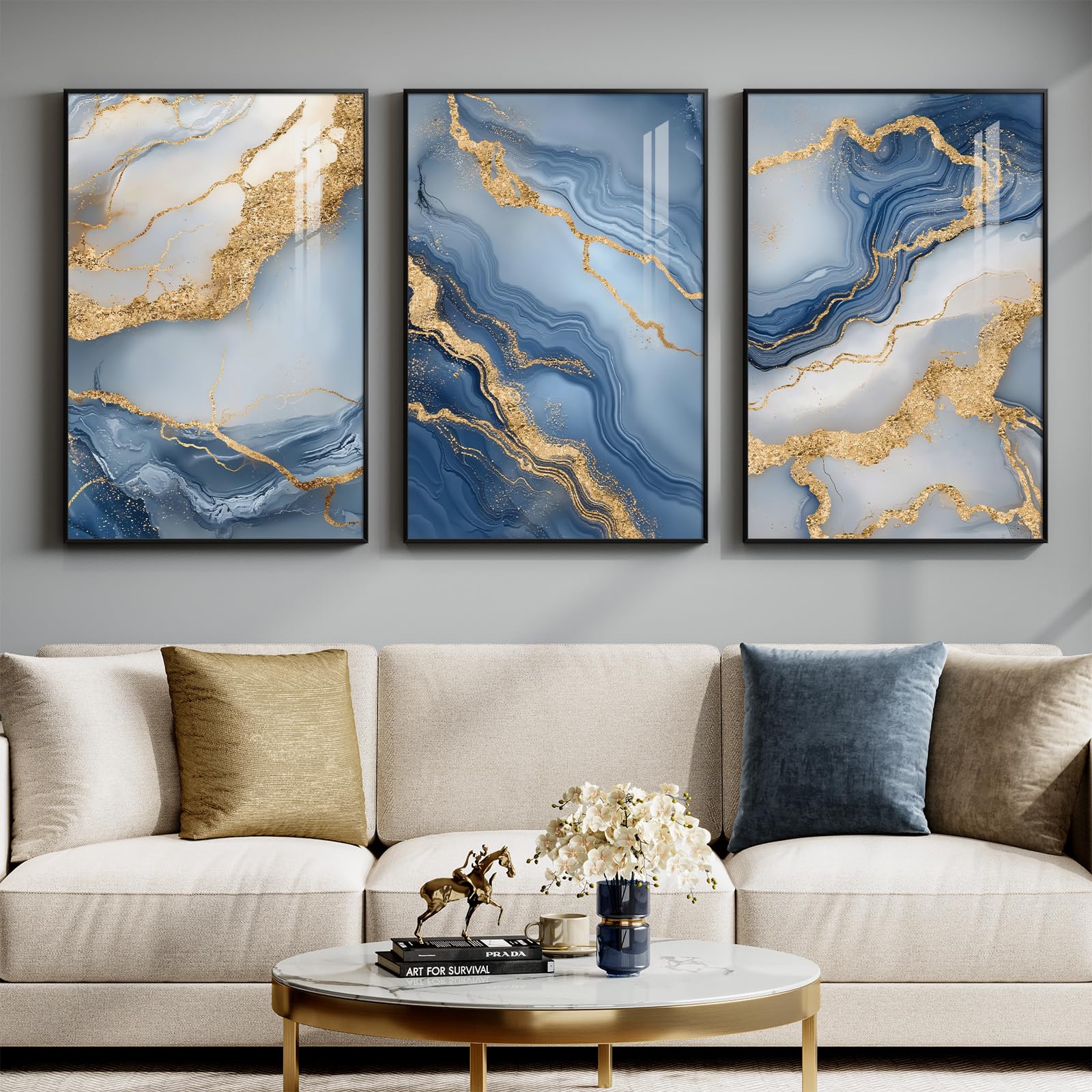 Large Framed Sage Green Abstract Landscape Wall Art for Living Room, 3 Piece Modern Canvas Prints Paintings Artwork for Walls, Nature Rustic Pictures Wall Decor for Bedroom Farmhouse Office 24x36 In