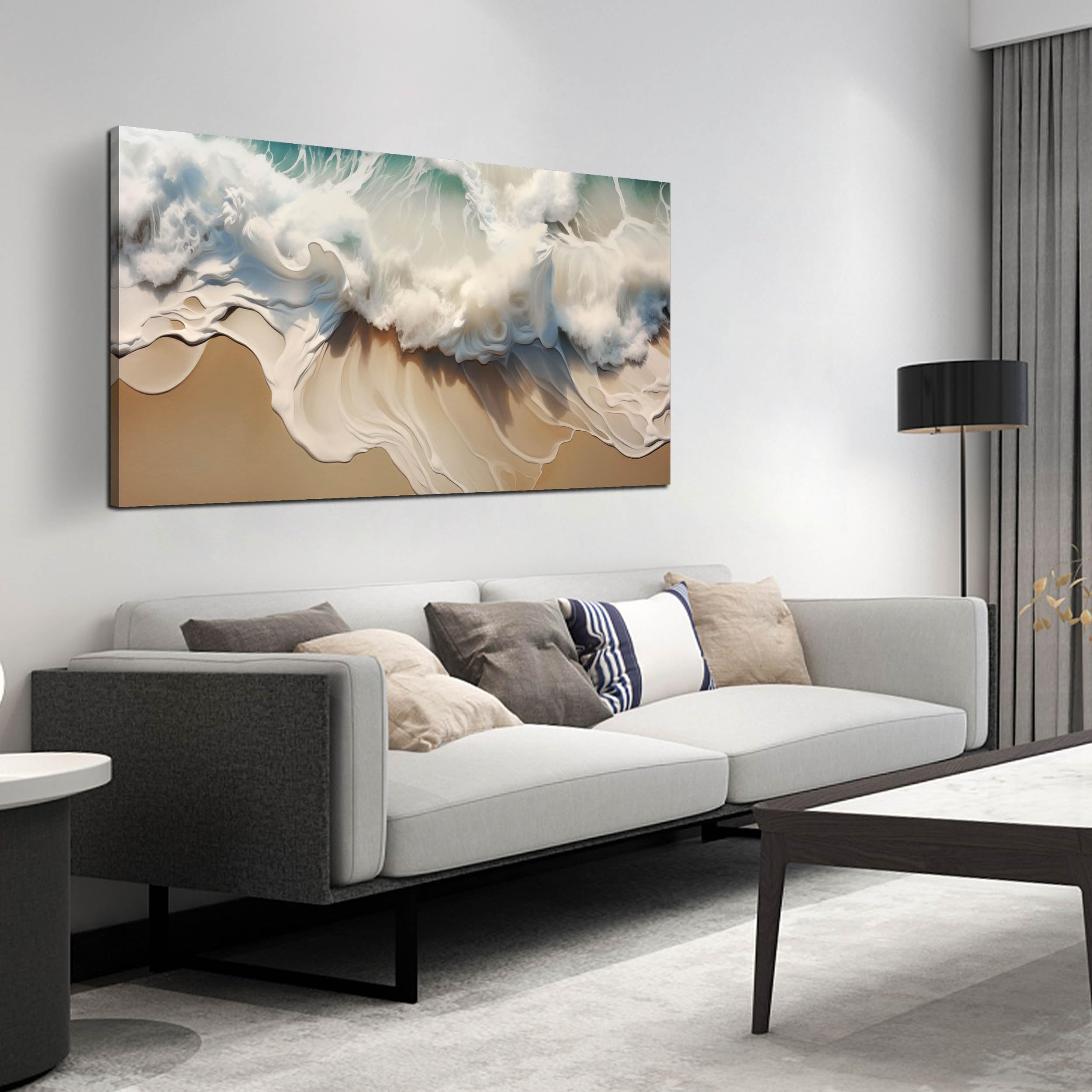 Ocean Scenic Canvas Wall Art, Blue Seascape Wall-Decor Picture , Ocean Scenery Canvas Decoration, Coastal Landscape Print Decorative Artwork for Home living Room Bedroom and Office, Size 40x20 Inches