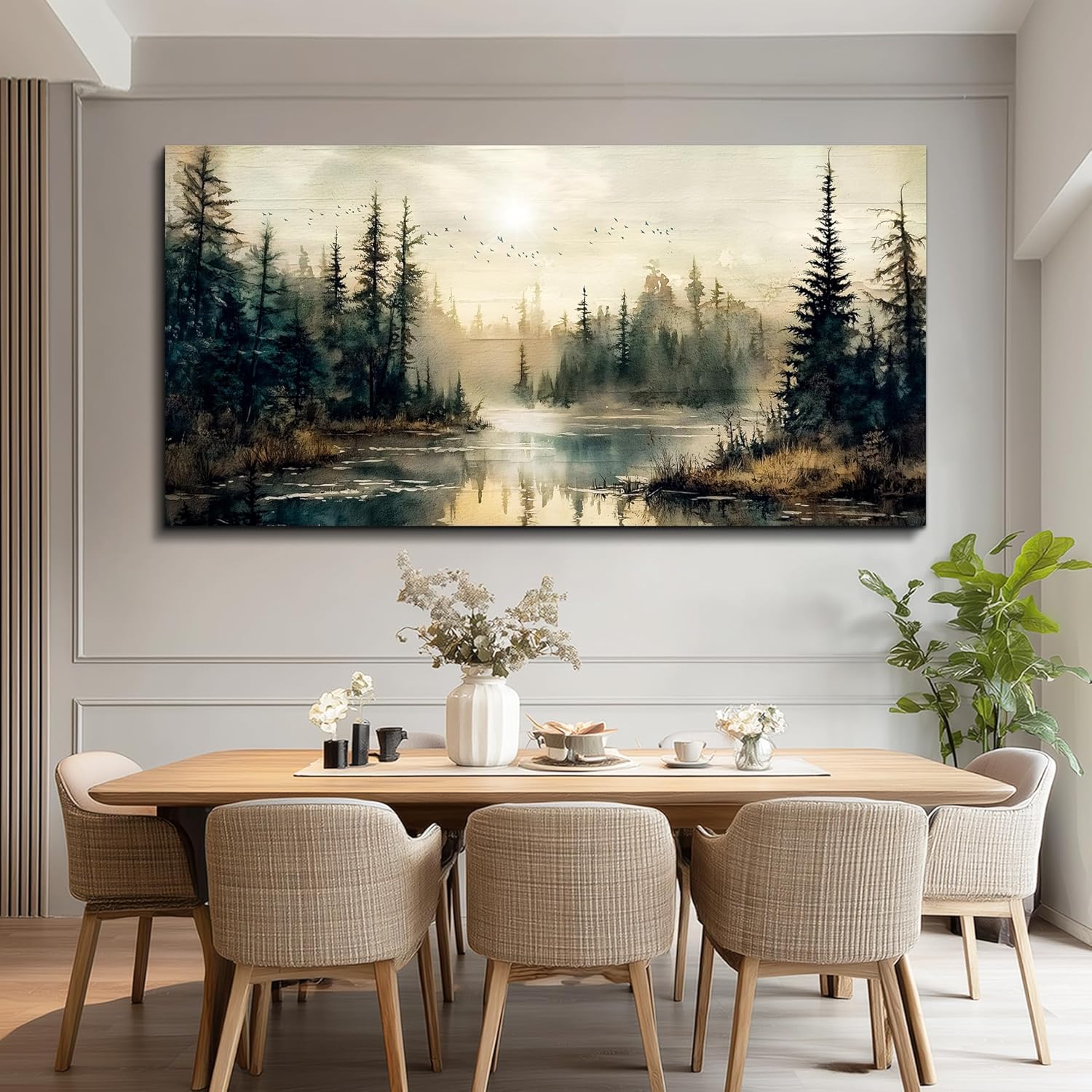 FUHAIHUA Canvas Wall Art For Living Room Large Wall Decor For Bedroom Modern Office Wall Decorations Forest River Landscape Paintings Farmhouse Pictures Artwork Room Aesthetic Home Decor 20x40 In