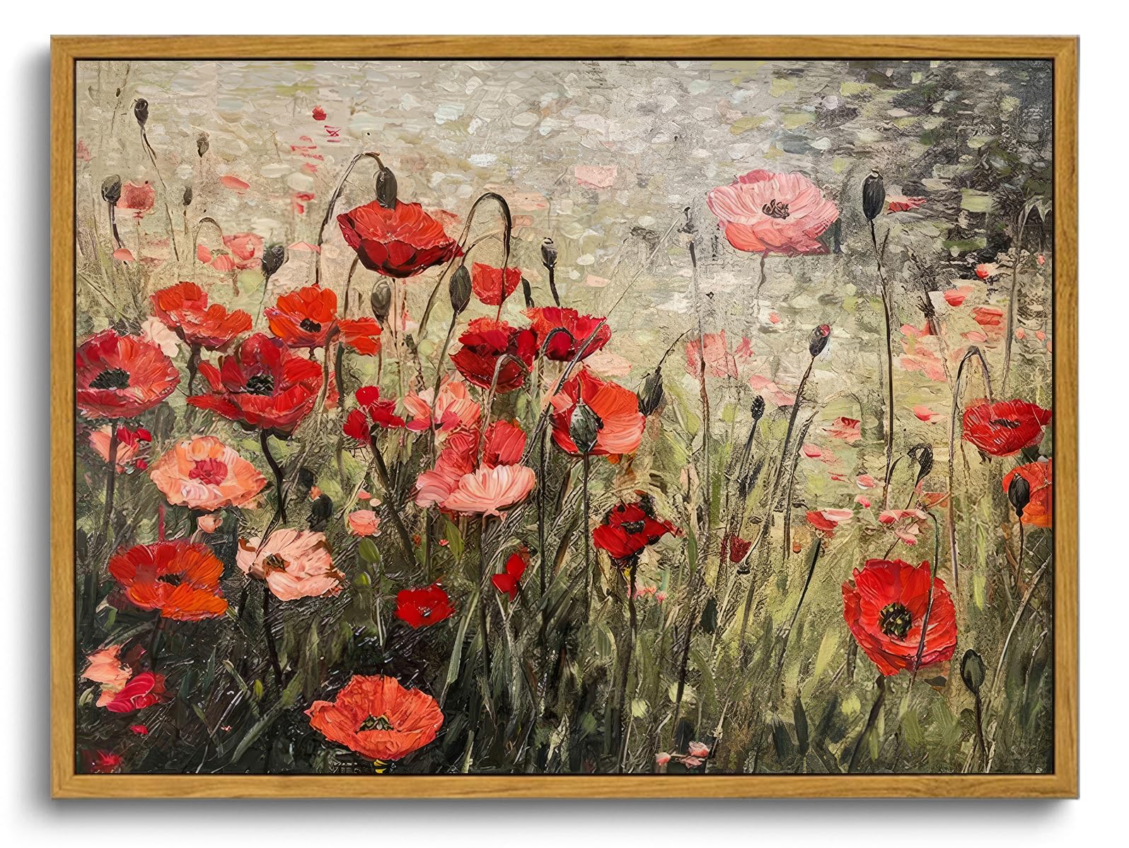 OIQArtOIQ Framed Canvas Wall Art,Vintage Decor,Landscape Nature Country Wildflower Paintings Farmhouse Pictures Modern Artwork Rustic Fall Flower Prints Cottagecore Office Living Room Bedroom Bathroom