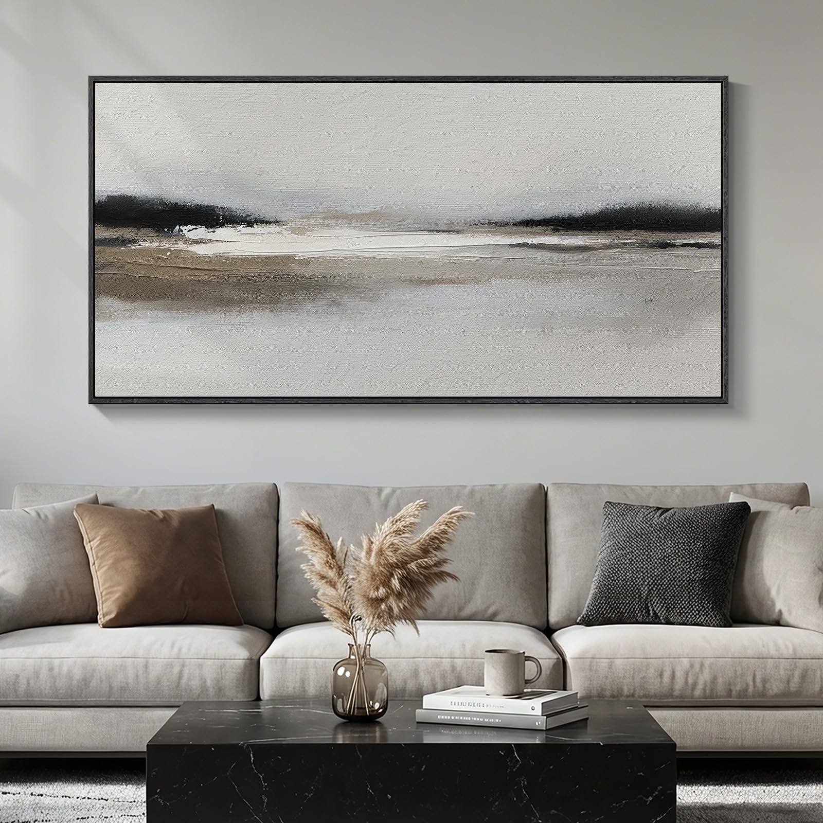Large Framed Rustic Canvas Wall Art for Living Room, Brown Modern Abstract Landscape Prints Paintings Artwork for Walls, Horizontal Nature Pictures Wall Decor for Bedroom, Office, Farmhouse 30x60 In