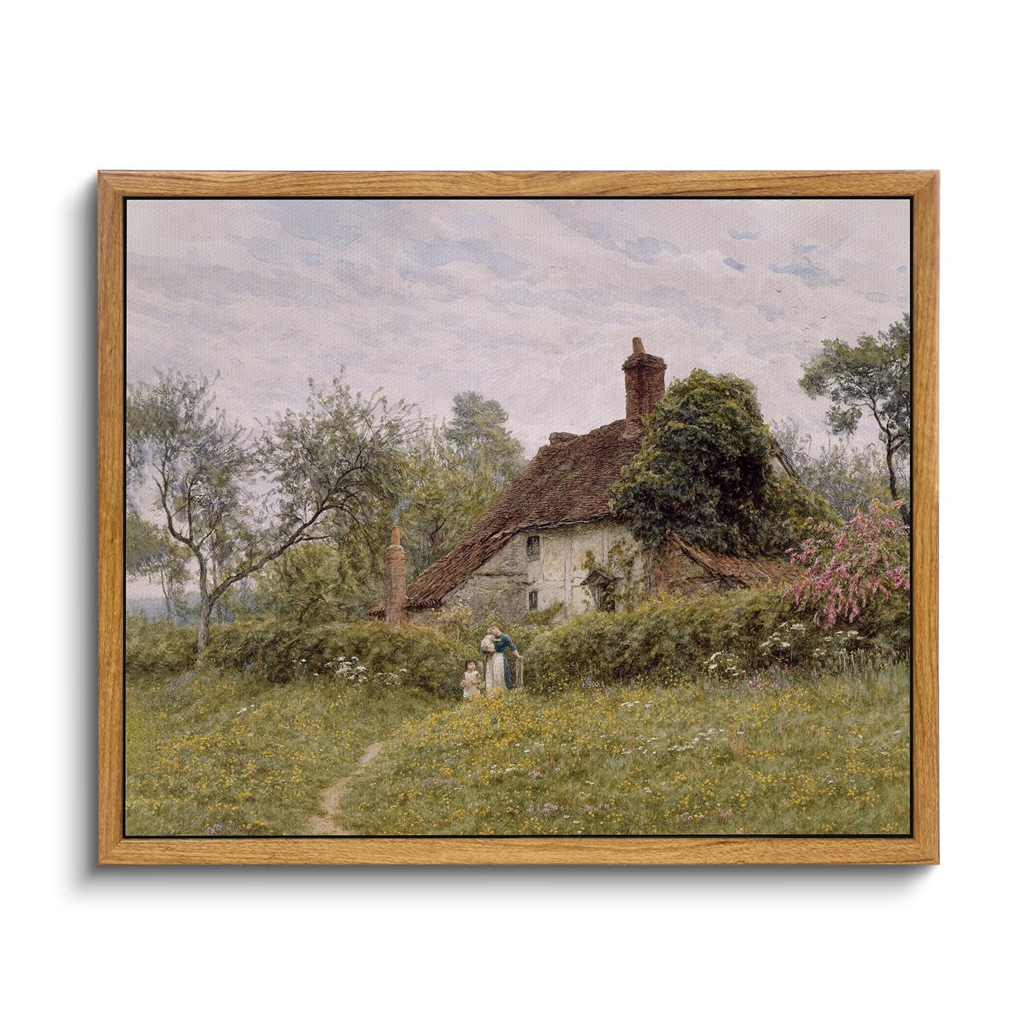InSimSea Framed Canvas Wall Art Vintage Decor, Landscape Wall Art, Meadow with Flowers Art, Modern Farmhouse Decor, Cottagecore Bedroom Bathroom Office Decorations, 24"x36"