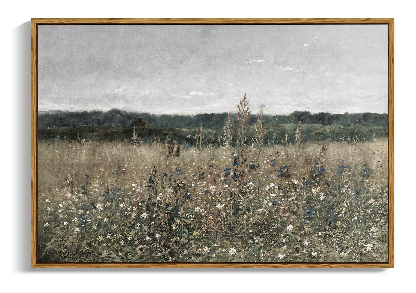 OIQArtOIQ Framed Canvas Wall Art,Vintage Decor,Landscape Nature Country Wildflower Paintings Farmhouse Pictures Modern Artwork Rustic Fall Flower Prints Cottagecore Office Living Room Bedroom Bathroom