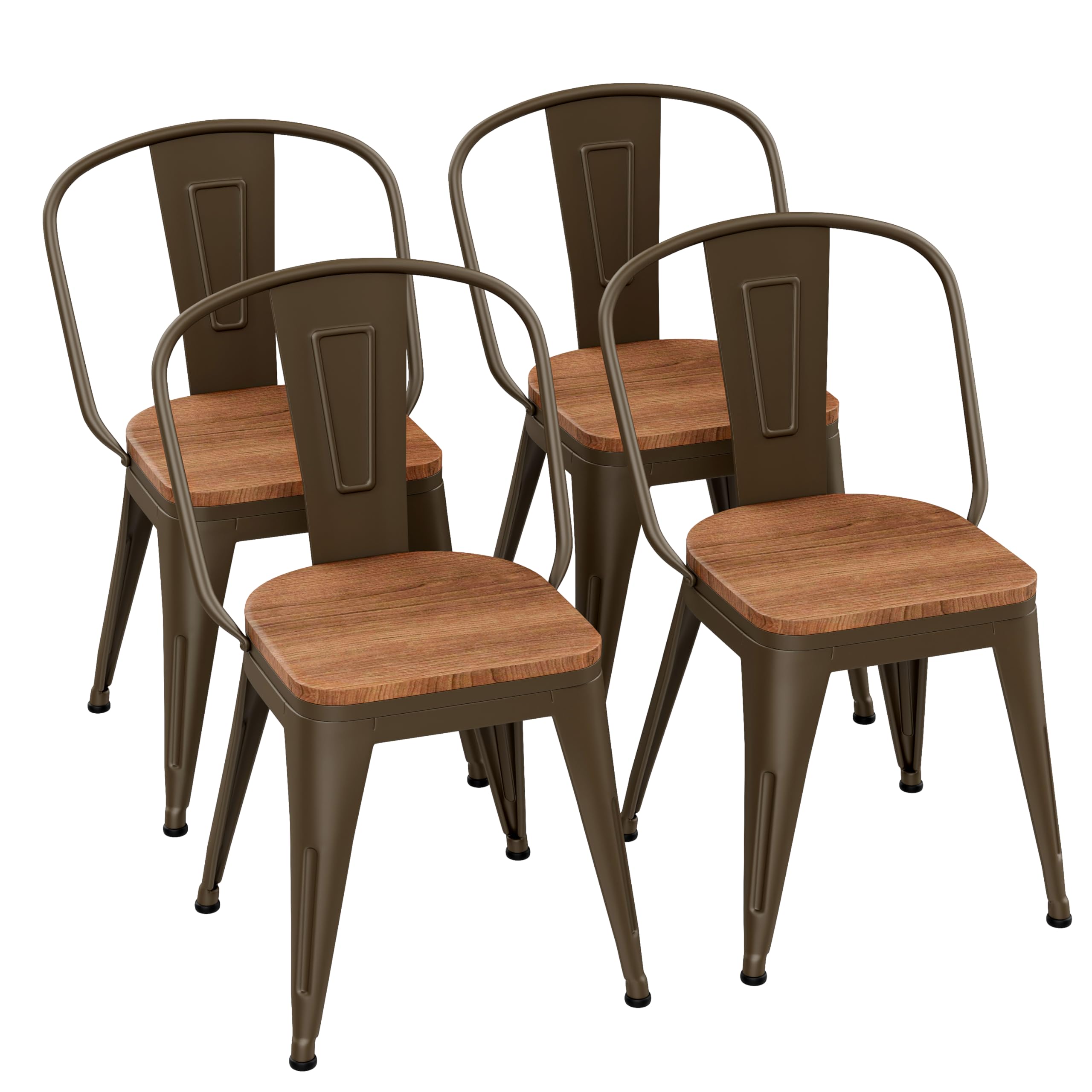18 Inch Metal Dining Chairs,Arlunar Farmhouse Chairs Set of 4 White Dining Room Chairs Stackable with Back and Wooden Seat bar stools