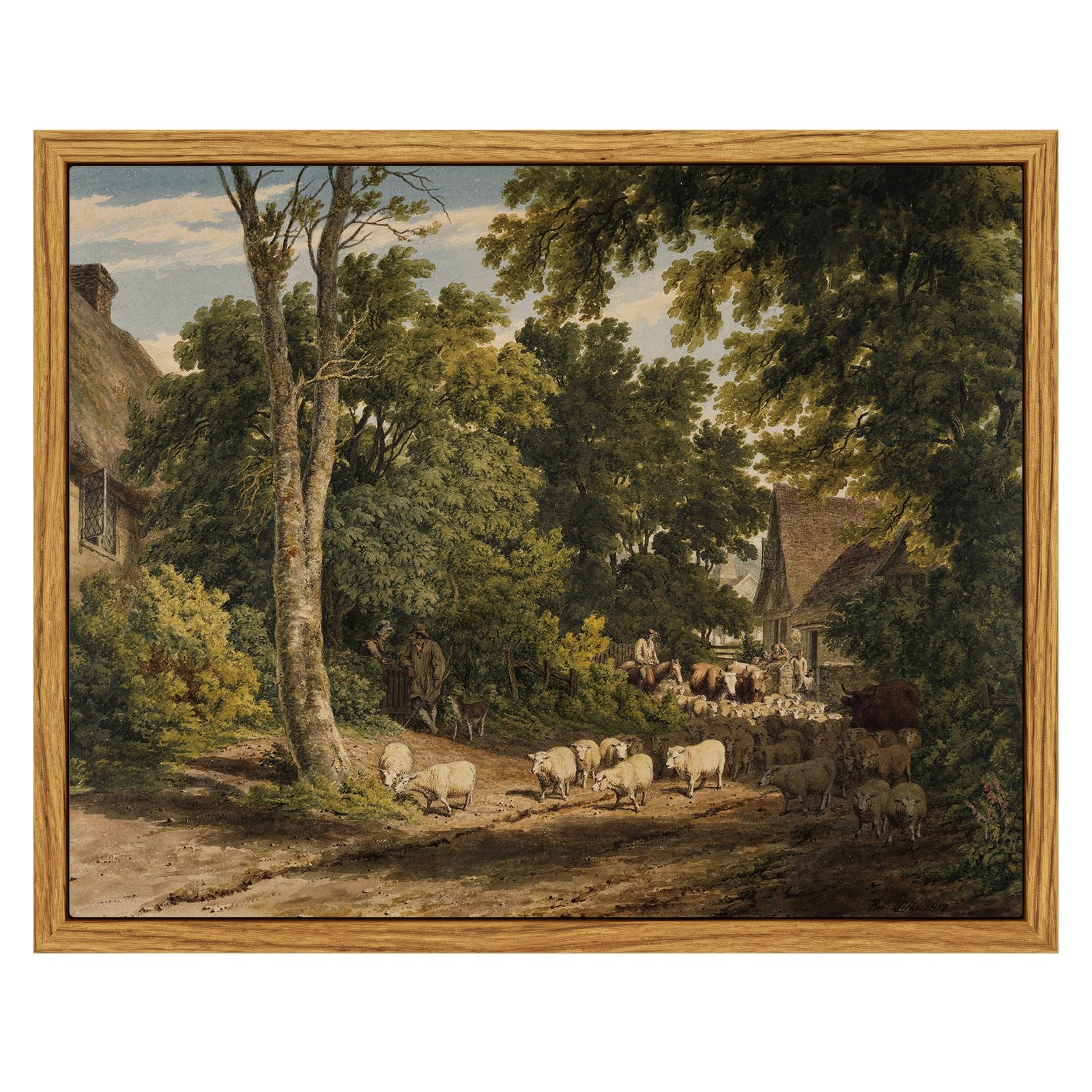 InSimSea Framed Canvas Wall Art Decor, Vintage Natue Landscape Art, Country Wilderness Painting Picture, Retro Decor for Bedroom Living Room, Office, Bathroom, Hallway, Room,12"x16"
