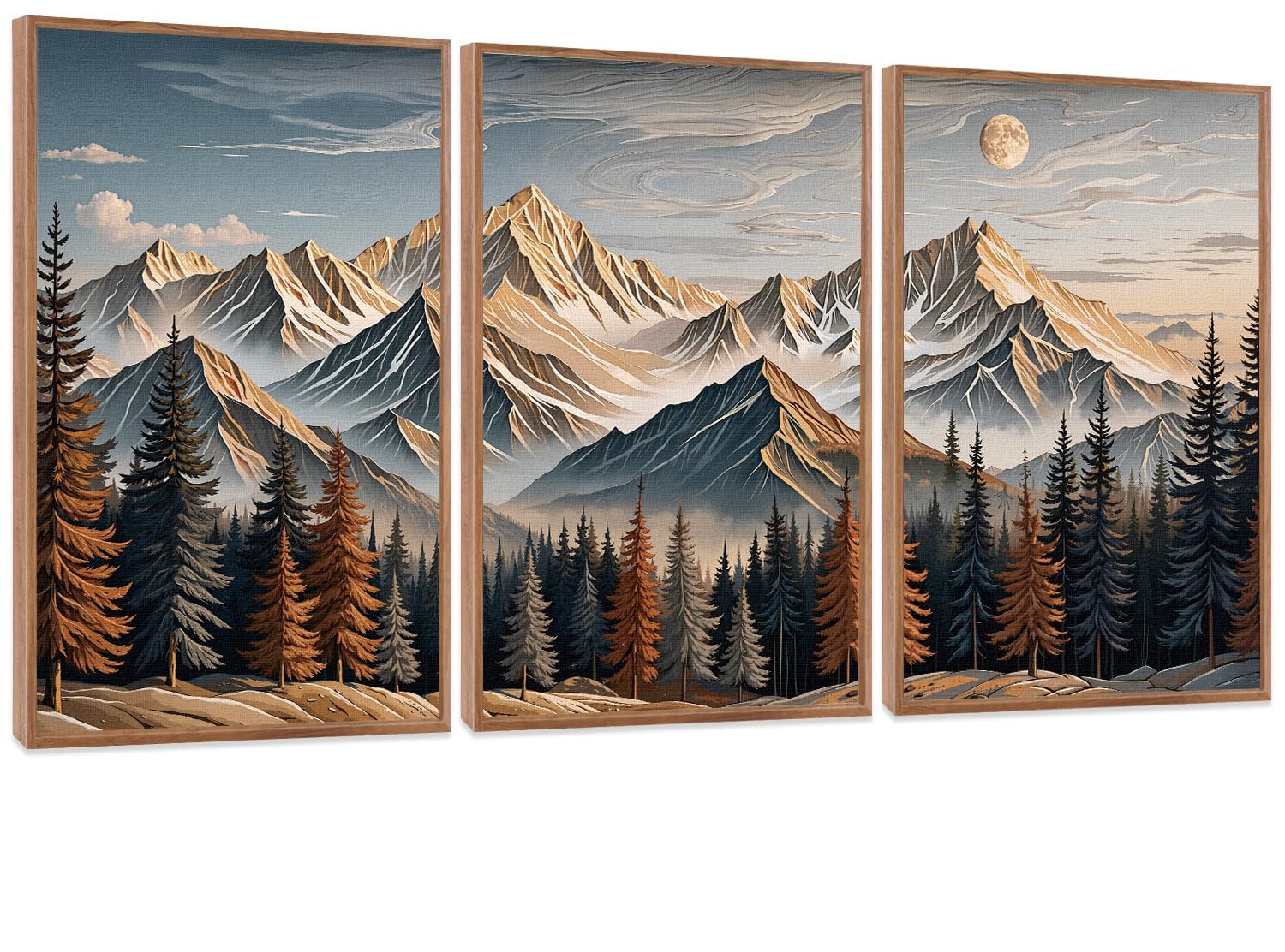 LHIUEM Abstract Mountain Brown Framed Canvas Wall Art,Neutral Watercolor Landscape Wall Decor,Minimalist Grey Beige Lake Artwork for Living Room,Bedroom,Dining Room,Office -20"x40"x1