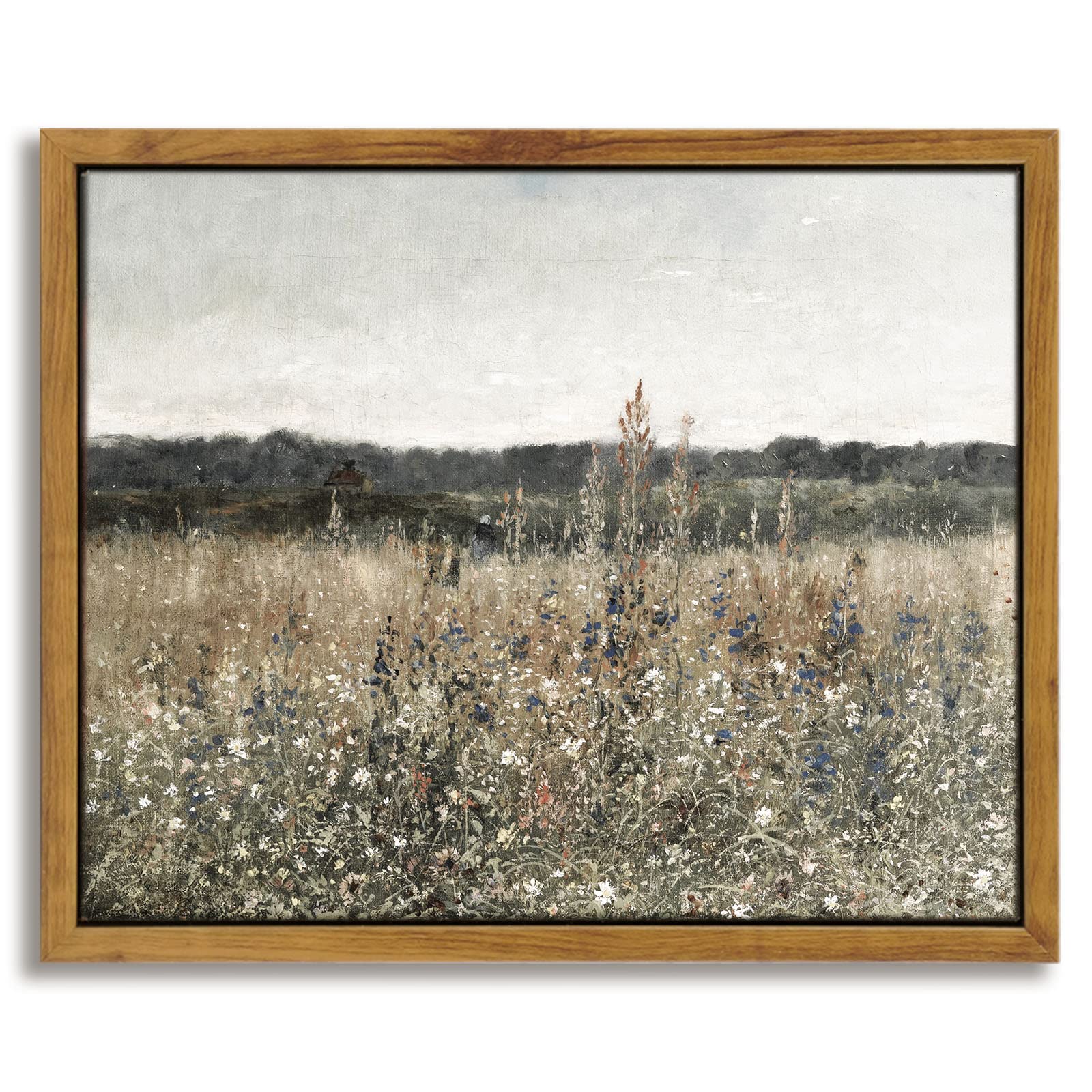 InSimSea Framed Canvas Wall Art Vintage Decor, Landscape Wall Art, Meadow with Flowers Art, Modern Farmhouse Decor, Cottagecore Bedroom Bathroom Office Decorations, 24"x36"