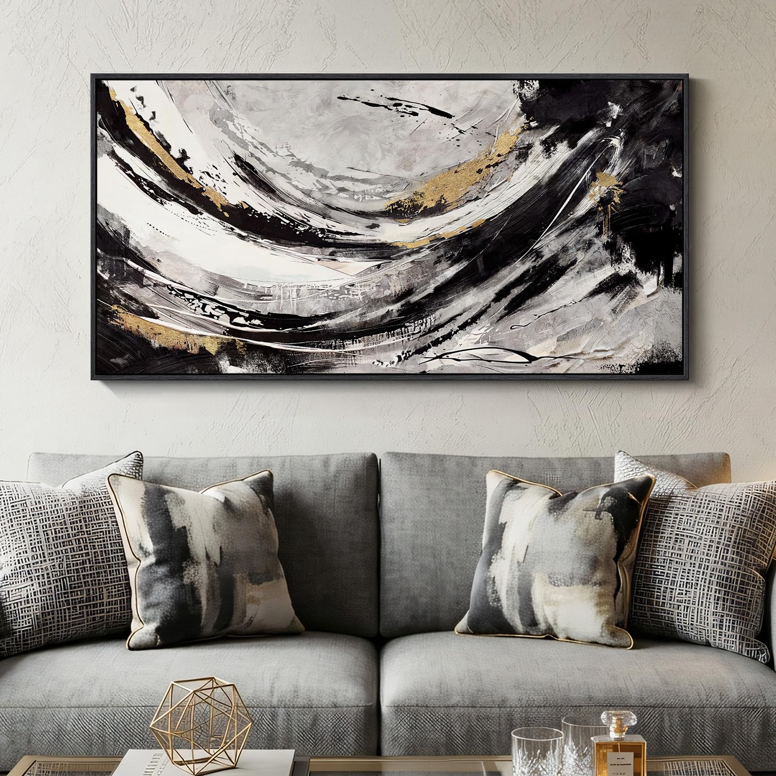 Large Framed Rustic Canvas Wall Art for Living Room, Brown Modern Abstract Landscape Prints Paintings Artwork for Walls, Horizontal Nature Pictures Wall Decor for Bedroom, Office, Farmhouse 30x60 In