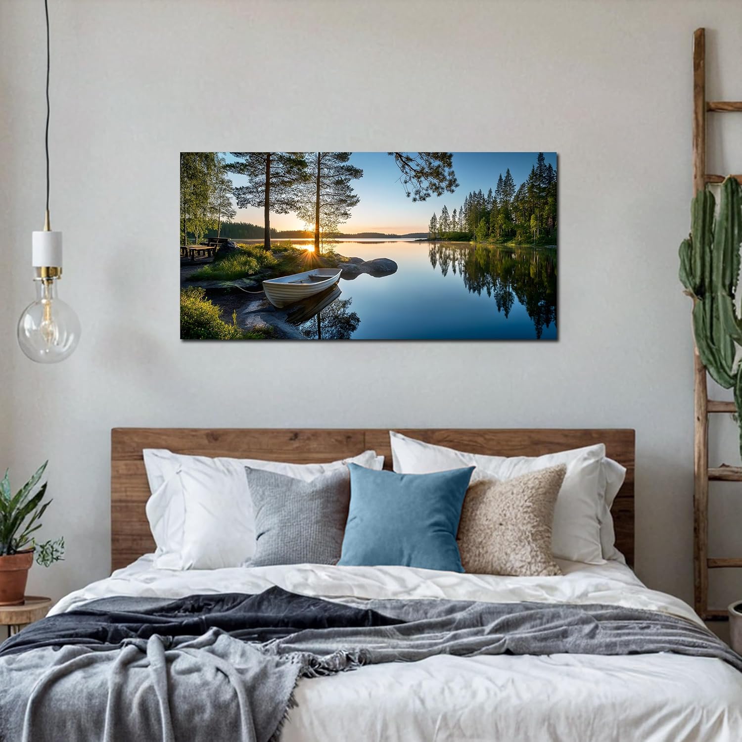 SSNEEKNDG Large Green Landscape Canvas Wall Art for Living Room Forest Lake Sunset Canvas Prints Nature Scenery Artwork for Bedroom Office Home Decor Ready to Hang 20x40 Inch